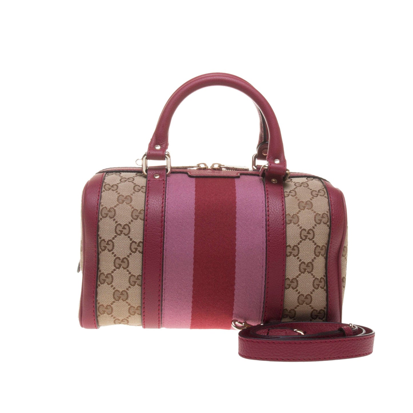 Gucci 269876 Beige/Ebony GG Fabric with Dark Red Leather Trim Handbag
