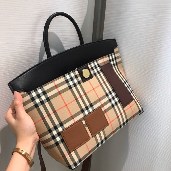 Top Quality Small  Check Society Top Handle Bag For Women, Bags 14.6in/37cm