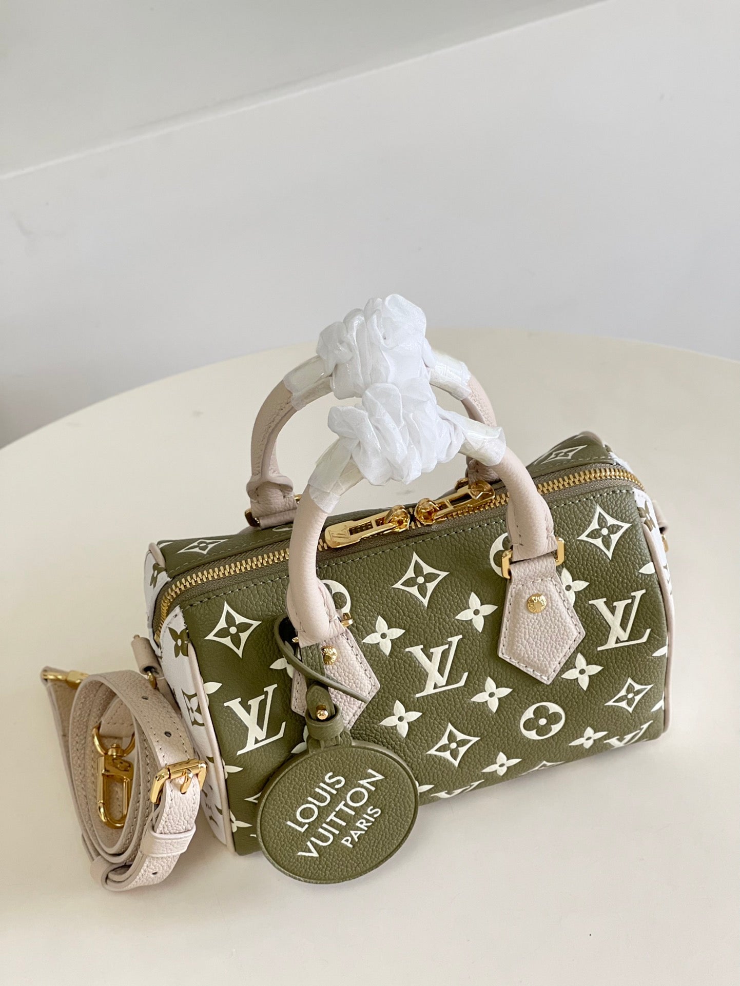 Top Quality Speedy Bandoulière 20 Monogram Empreinte Khaki Green/Beige/Cream For Women, WoHandbags 8.1in/21cm Top Quality M46118
