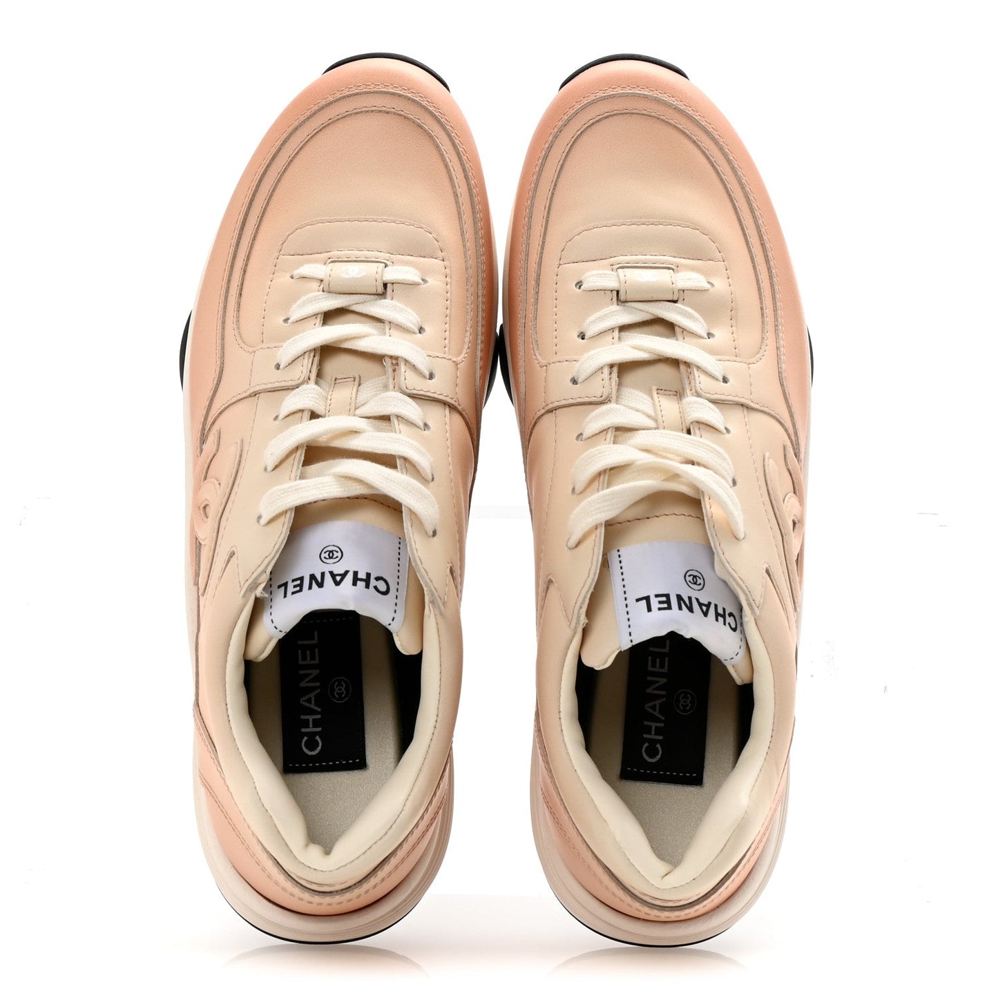Chanel Laminated Calfskin Stretch CC Womens Sneakers 40 Light Orange