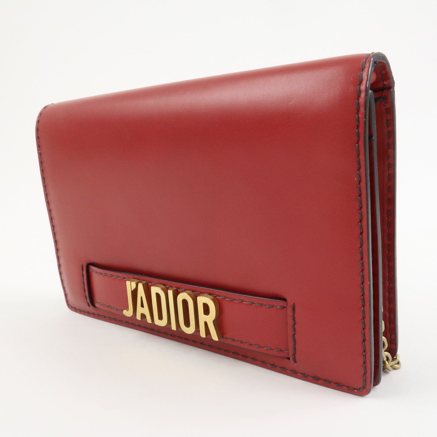 Christian Dior J’Adior Leather Chain Wallet WOC Shoulder Bag Red