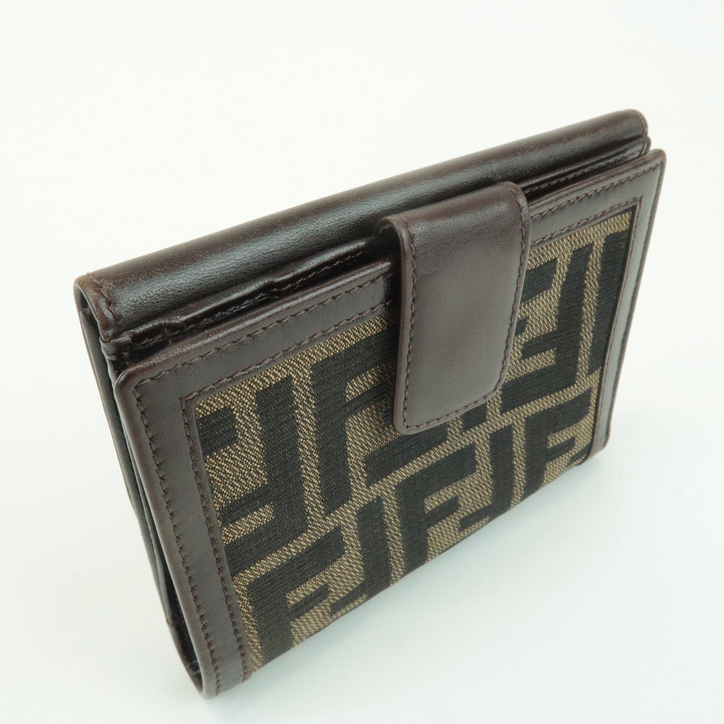 FENDI Zucca Leather Canvas Double Hook Bi-fold Wallet Brown 30795  d