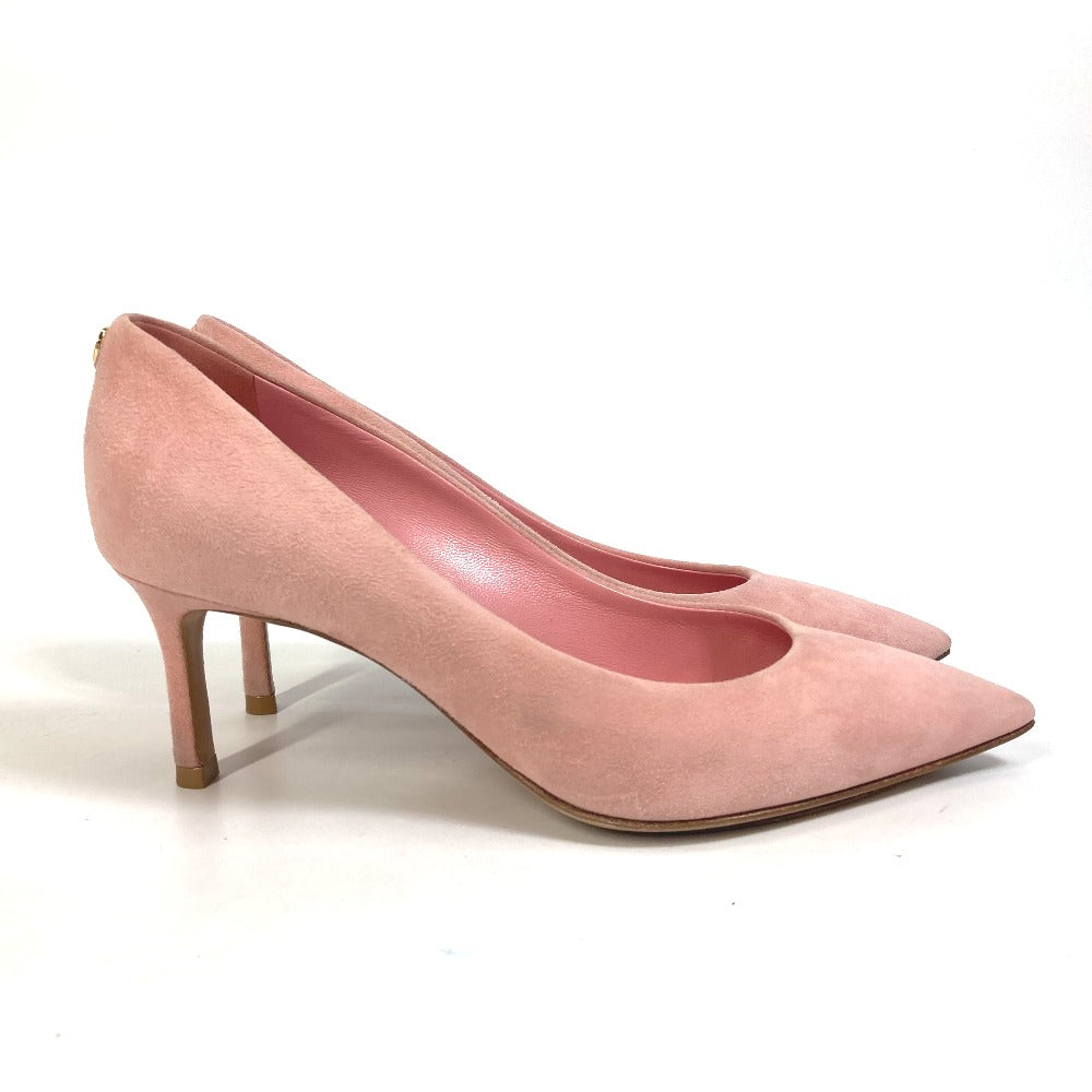 LOUIS VUITTON pumps suede pink Heel Shoes with LV logo Metal Women 35 1/2