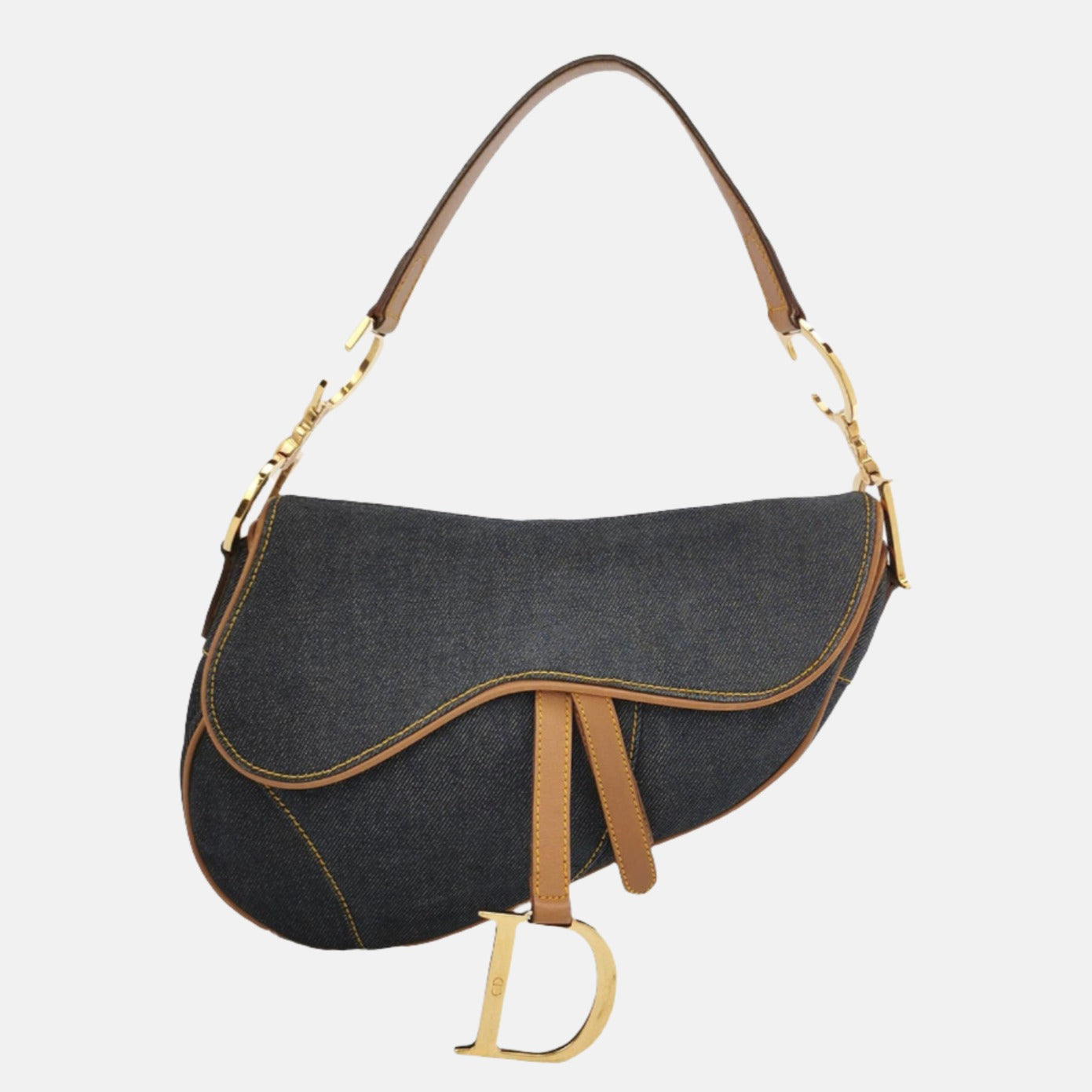 Dior Saddle 2001 Navy Denim with Beige Leather Trim Shoulder Bag