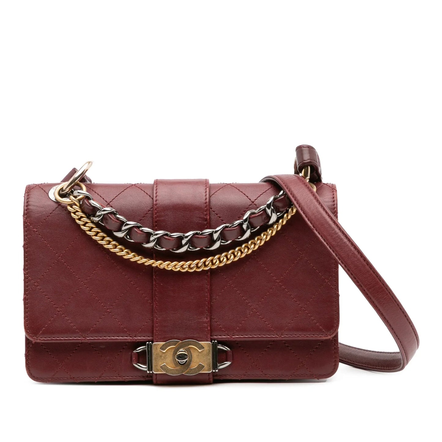 Red Chanel CC Stitched Calfskin Chain Flap Satchel