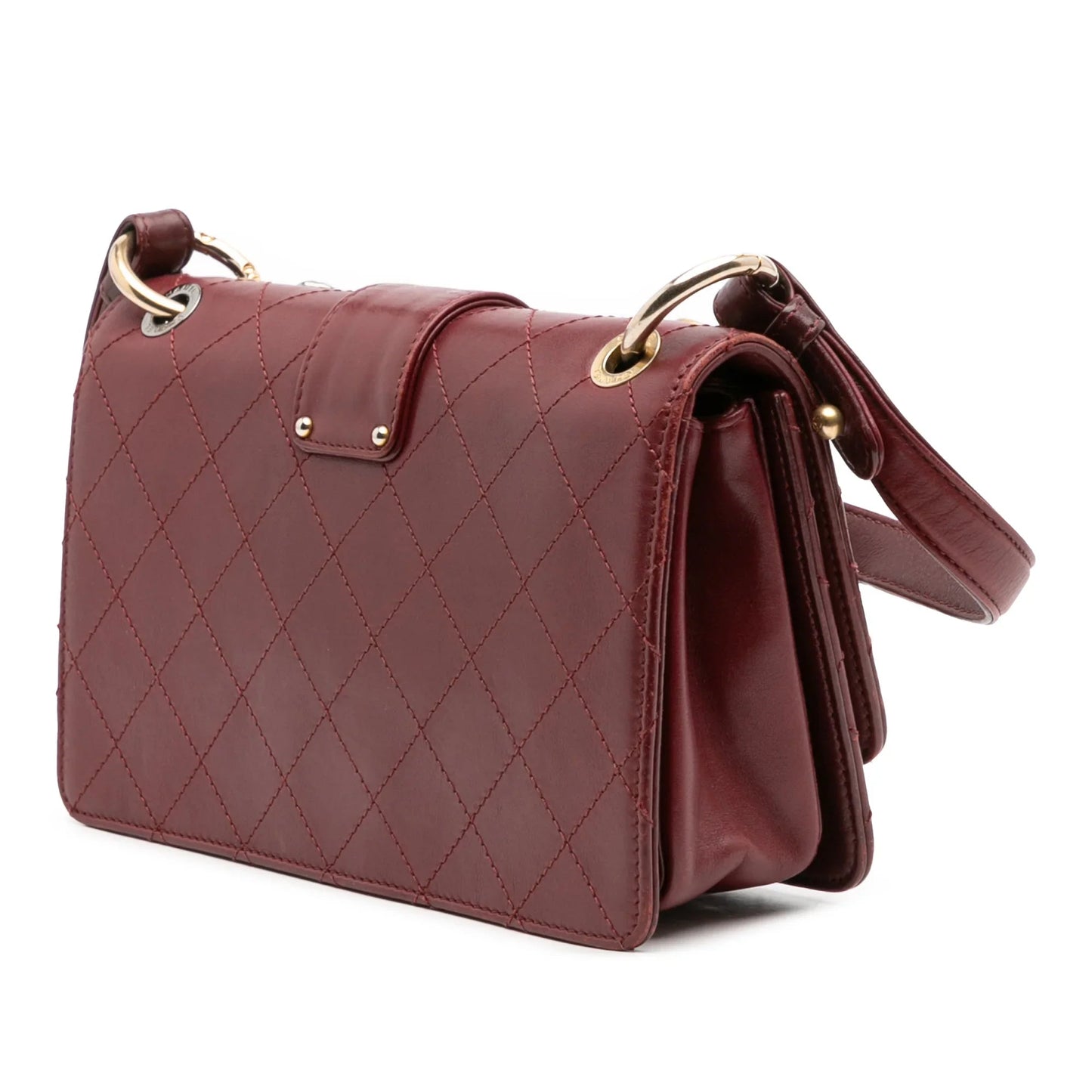 Red Chanel CC Stitched Calfskin Chain Flap Satchel