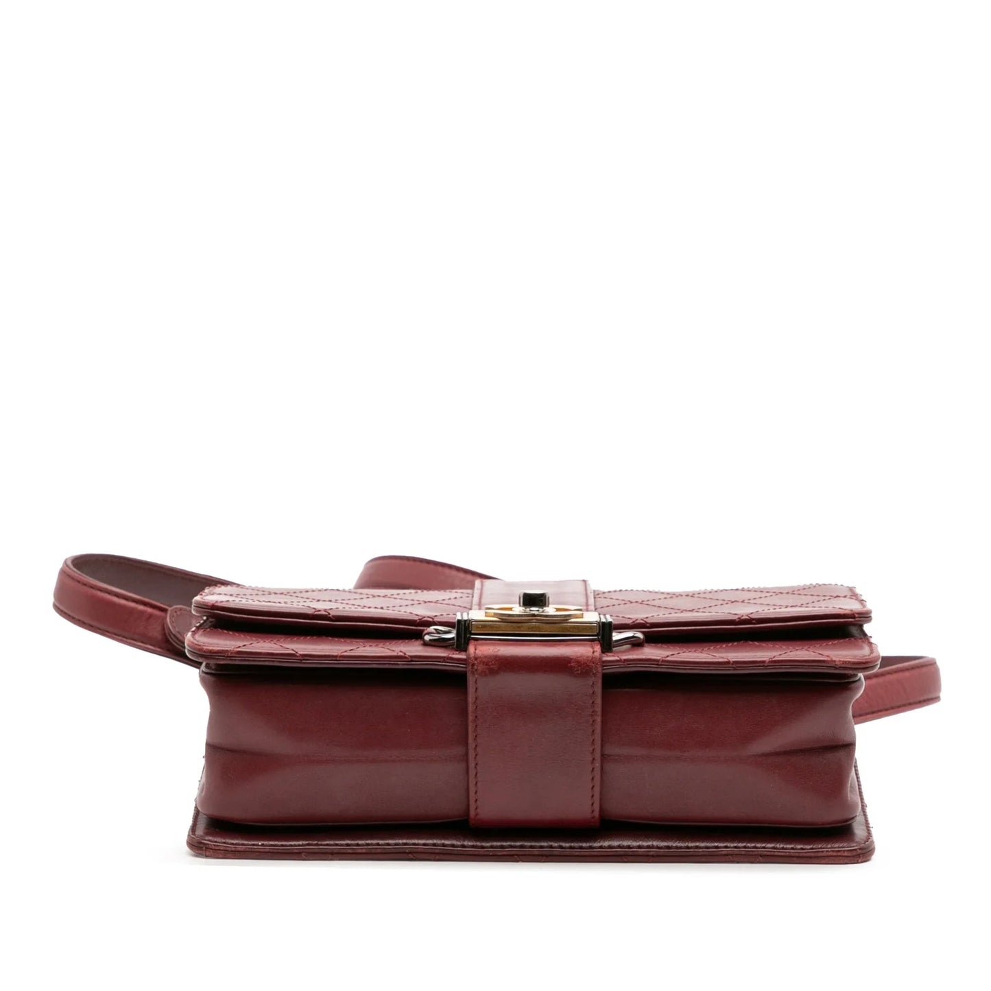 Red Chanel CC Stitched Calfskin Chain Flap Satchel