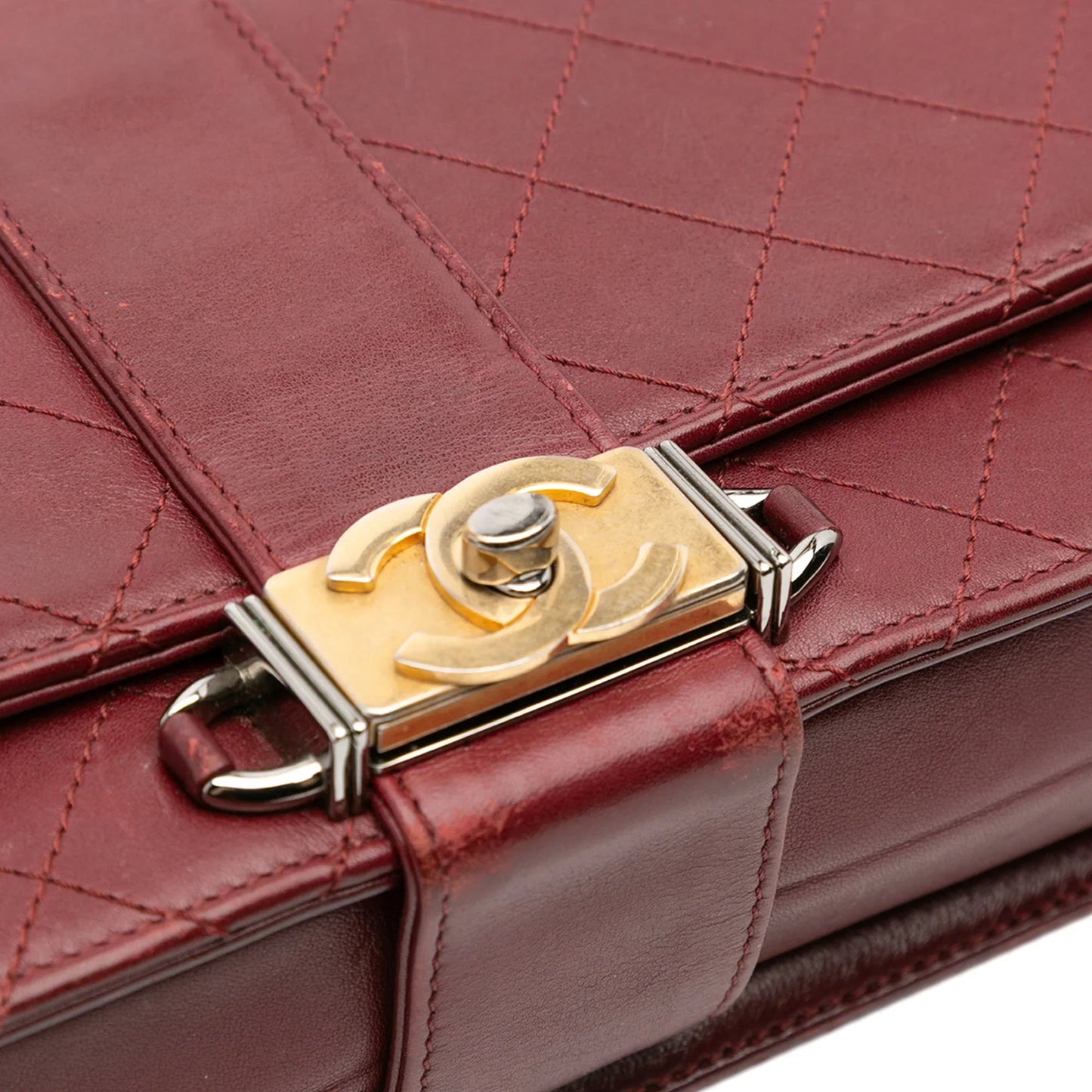 Red Chanel CC Stitched Calfskin Chain Flap Satchel