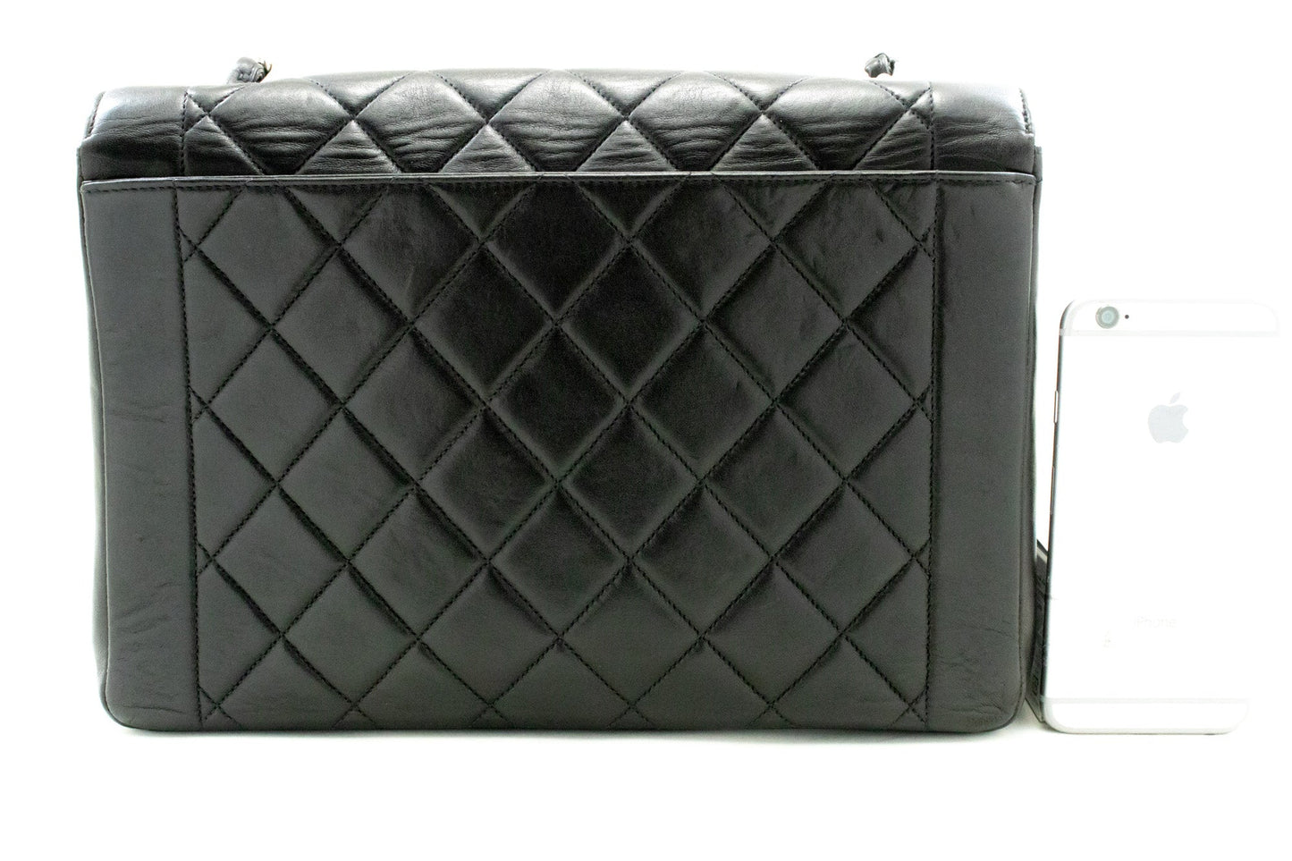 CHANEL Diana Flap Large Silver Chain Shoulder Bag Black Quilted