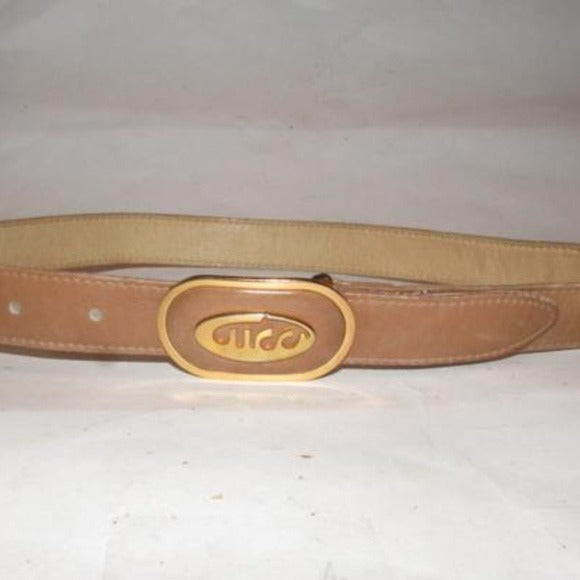 Gucci   Brown Belt w Oval Cursive Logo Buckle