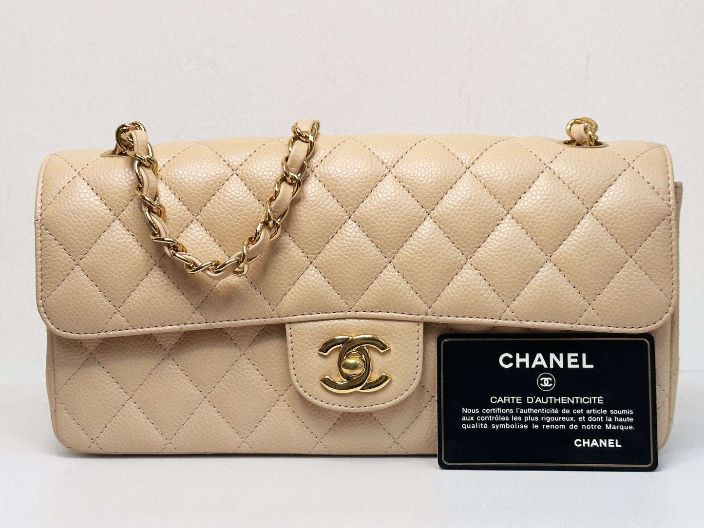 Chanel Classic   Clutch East-west in Beige Color GHW 1385 holo card