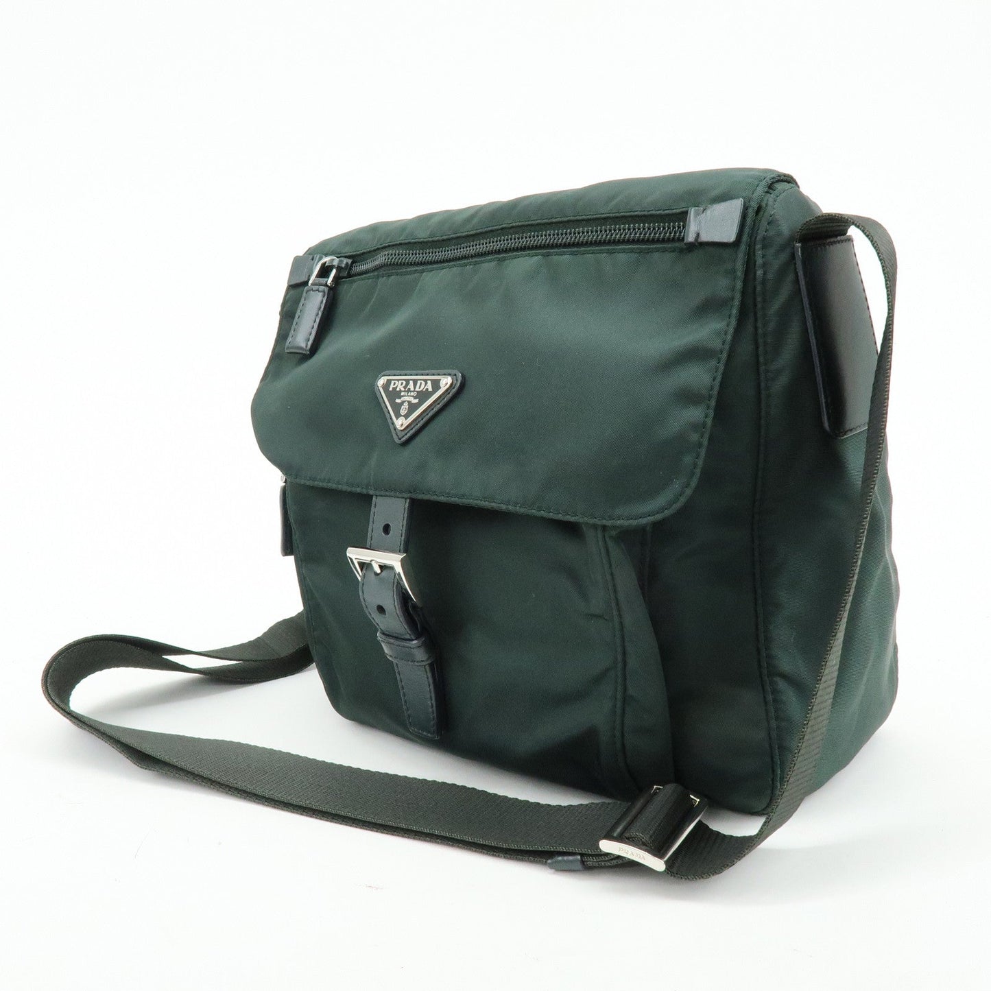 PRADA Triangle Logo Nylon Leather Shoulder Crossbody Bag Dark Brown