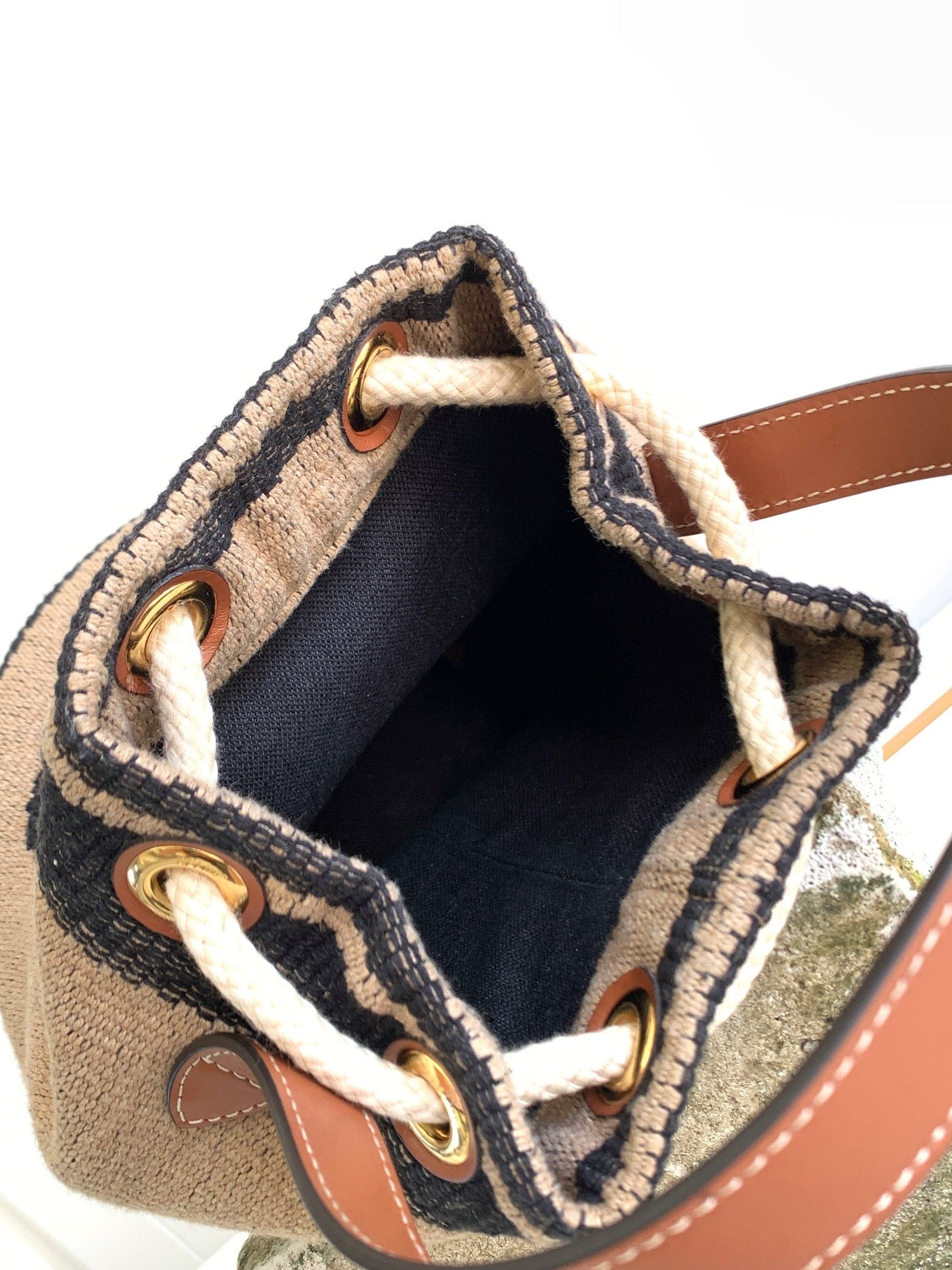 Top Quality Teen Drawstring In Textile With Triomphe Beige / Tan For Women 6in/15cm 196532EFZ.02ET