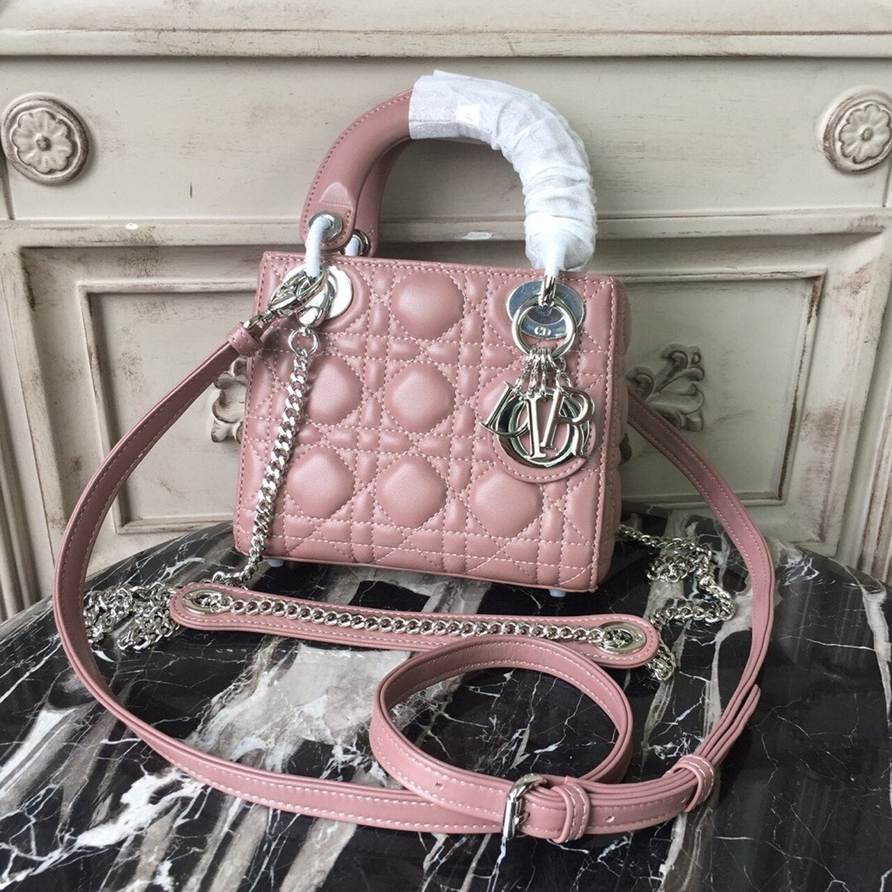 Top Quality Mini Lady Bag with Chain SiTop Qualityer Hardware Dusty Pink For Women 6.5in/17cm CD