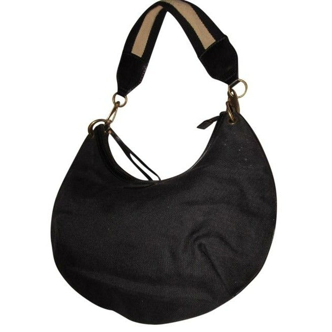 Gucci   Black Canvas And Leather With A Tan And Black Canvas Striped