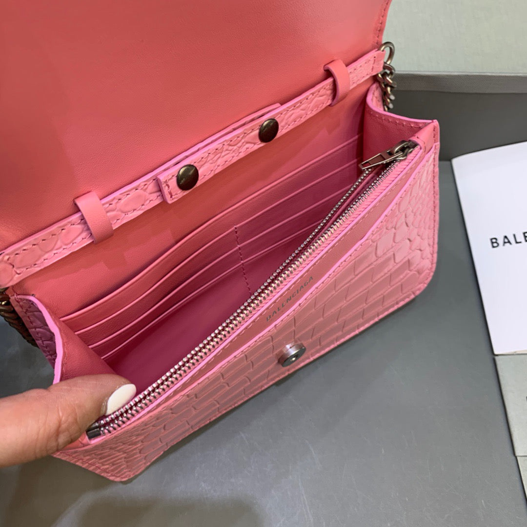 Top Quality Croc Embossed Patent B Bag With Chain In Pink, For Women,  Bags 7.9in/20cm