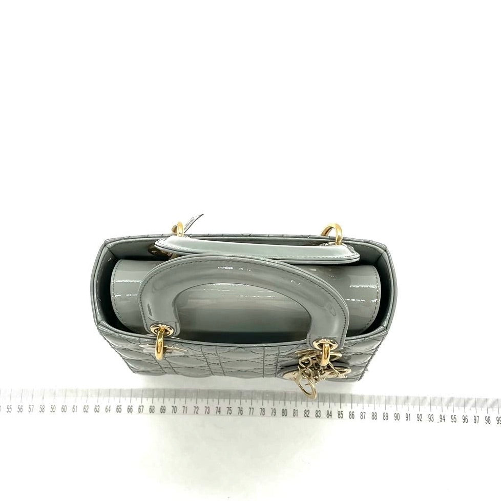 Lady Dior Small Grey Patent Leather with Strap