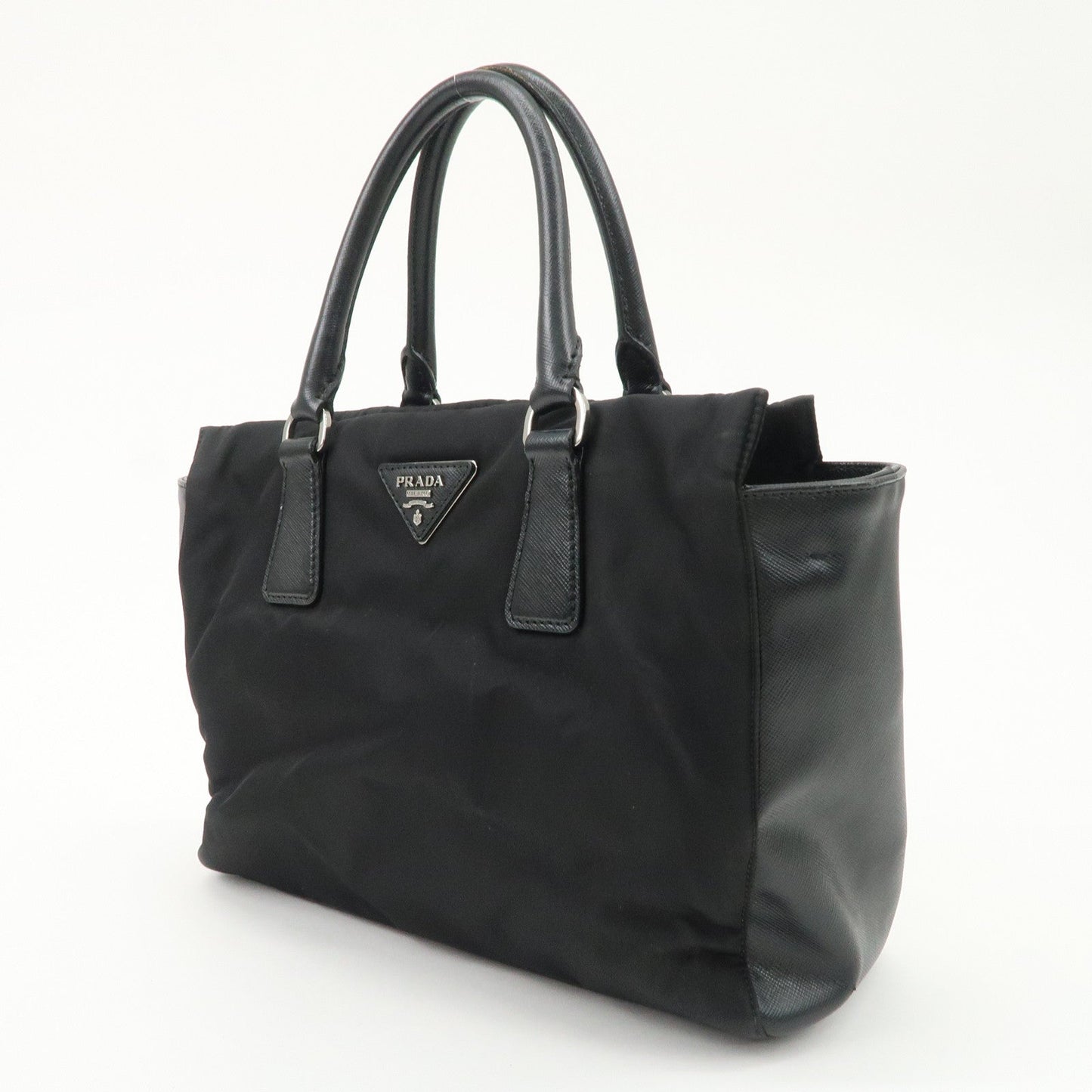 PRADA Triangle Logo Leather Nylon 2Way Bag Hand Bag Black Gold HDW  d