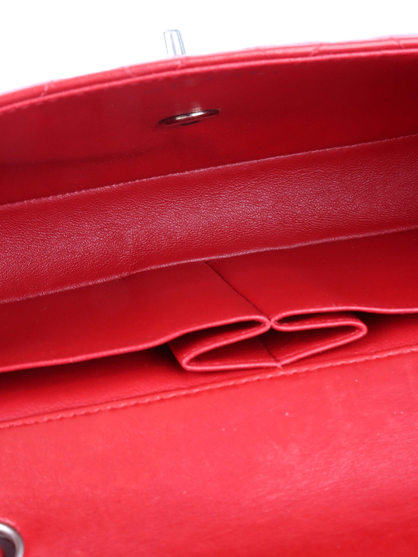 Chanel Red Lambskin East West Classic Flap Bag.