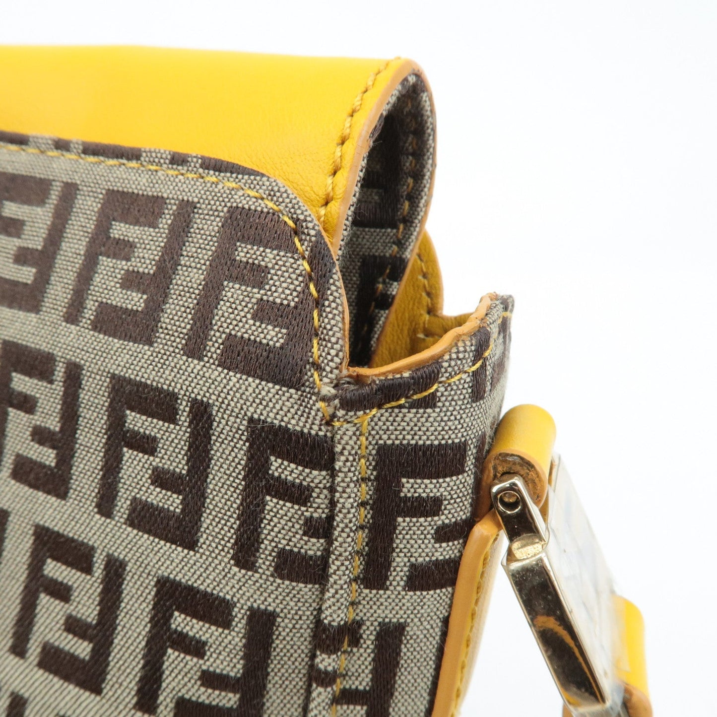 FENDI Zucchino Canvas Leather Shoulder Bag BrownYellow 8BT175  d