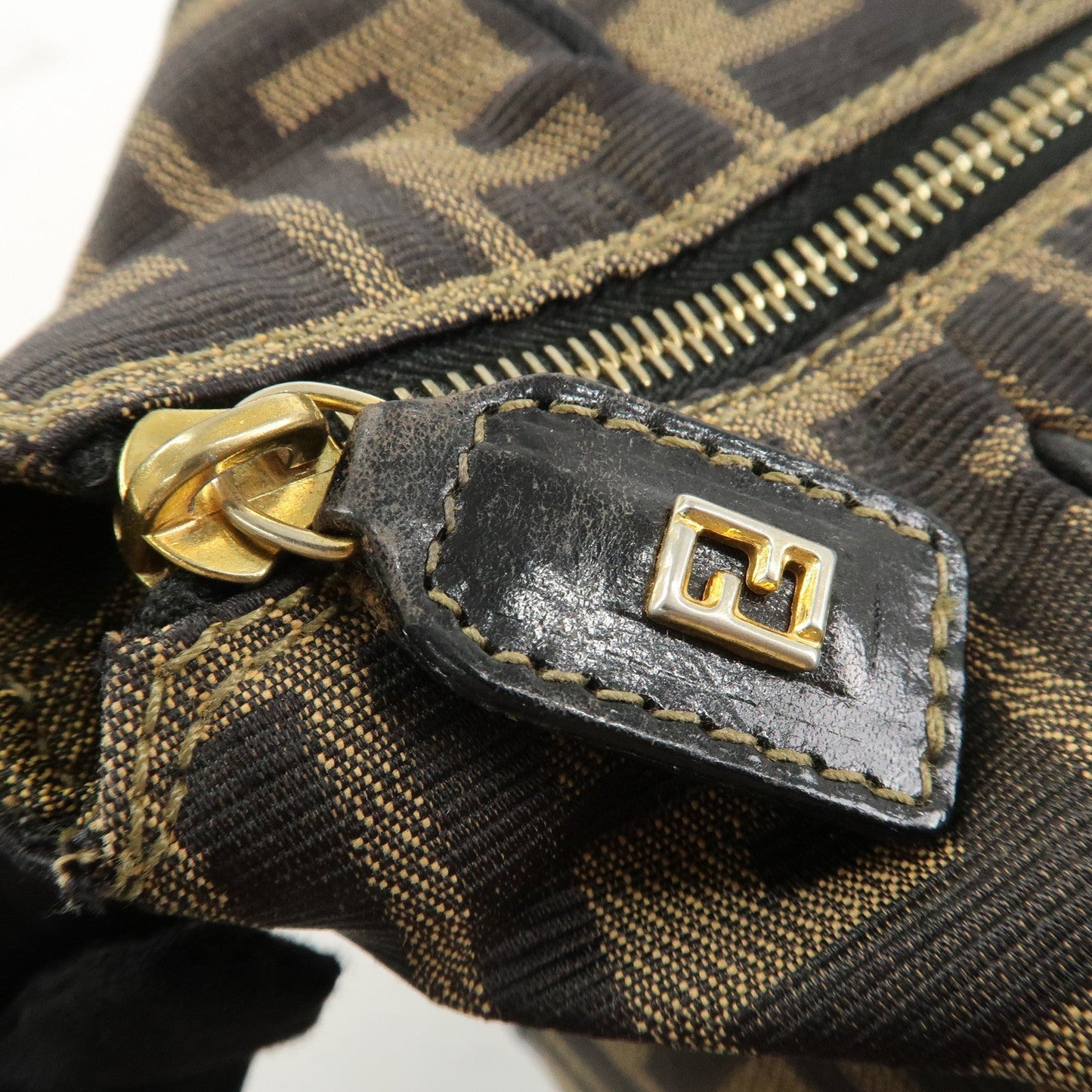 FENDI Zucca Canvas Leather Boston Bag Hand Bag Brown Black  d