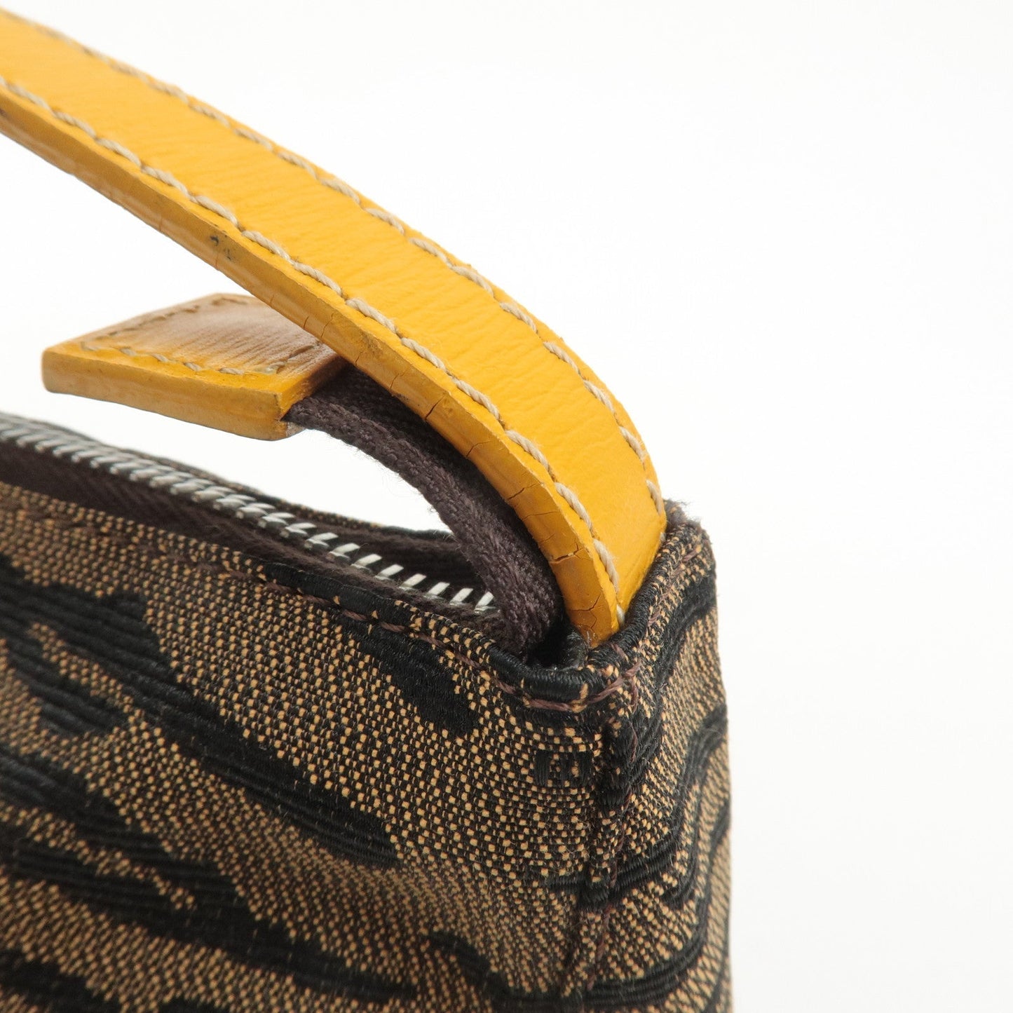 FENDI Canvas Leather Hand Bag Brown Black Silver HDW 8N0005  d