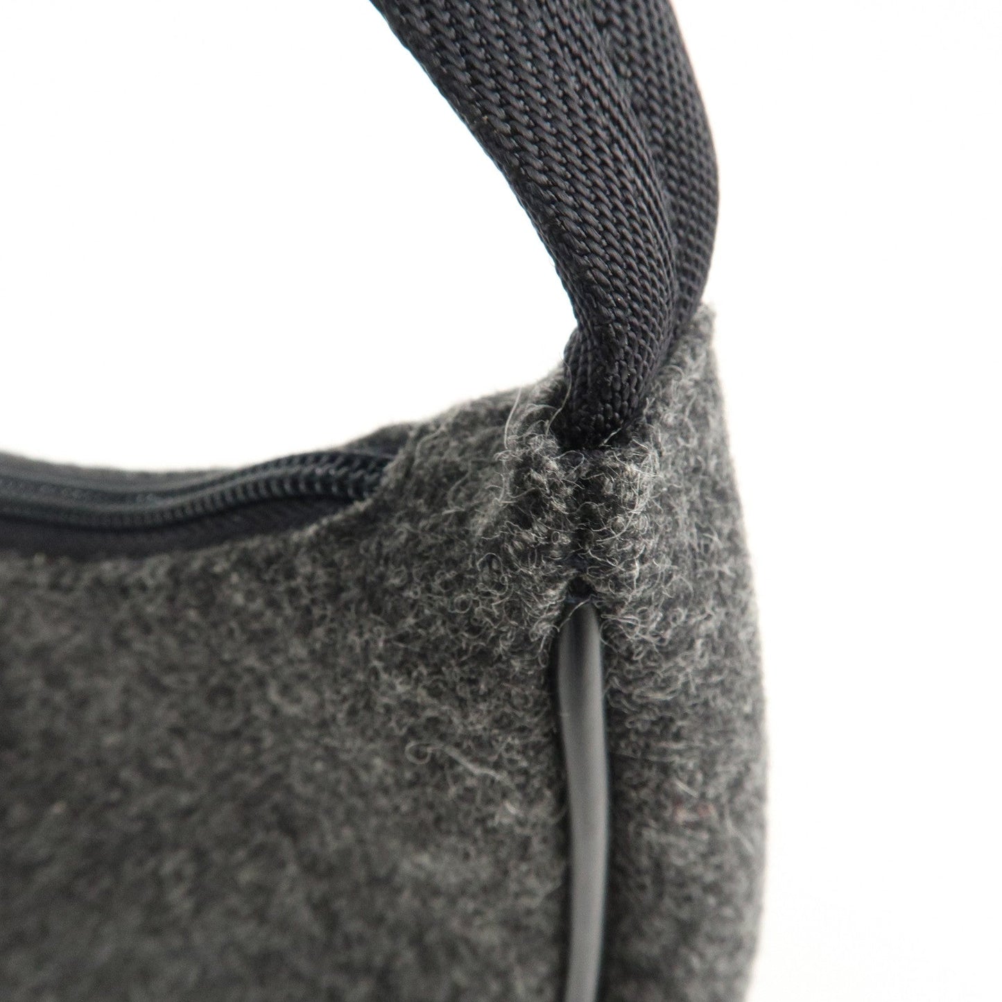 PRADA Felt Leather Shoulder Bag Hand Bag Gray Black  d