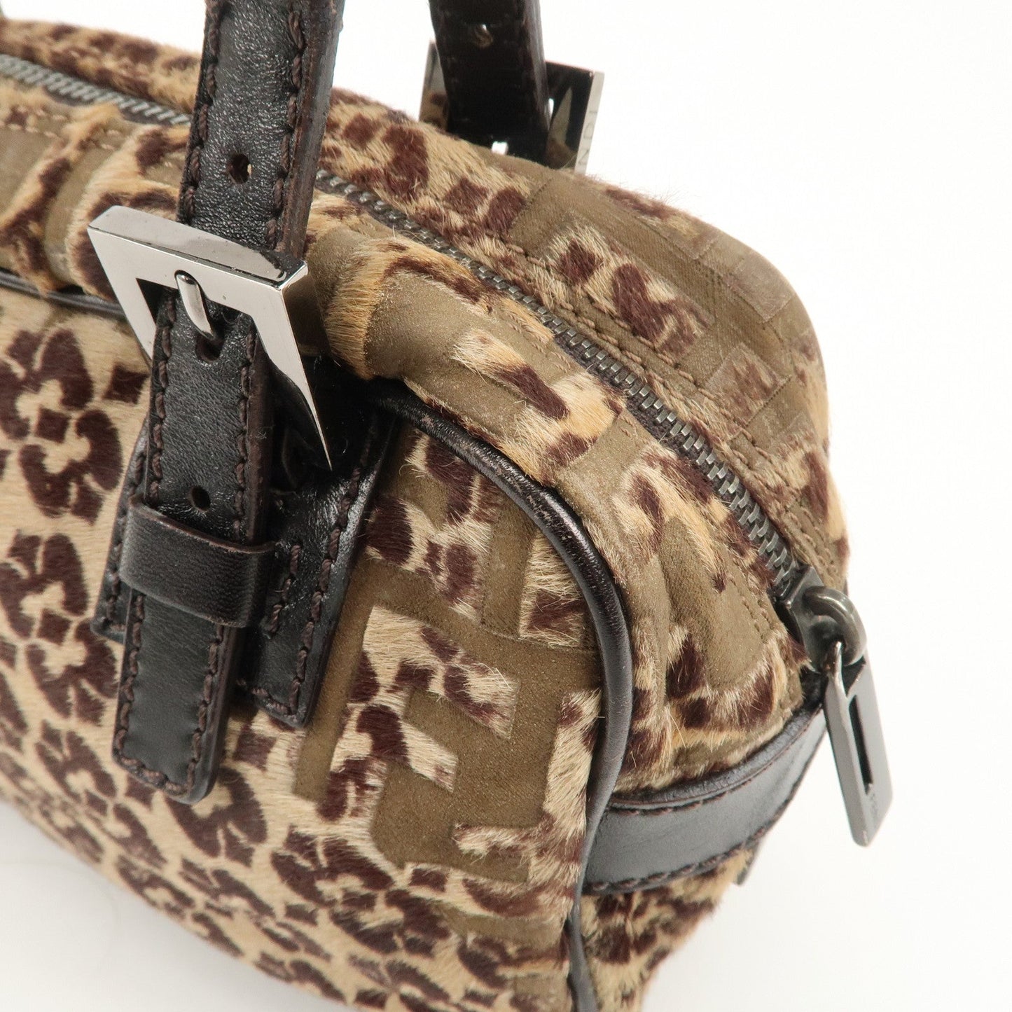FENDI FF Unborn Calf Leather Mini Boston Bag Hand Bag 8BN004  d