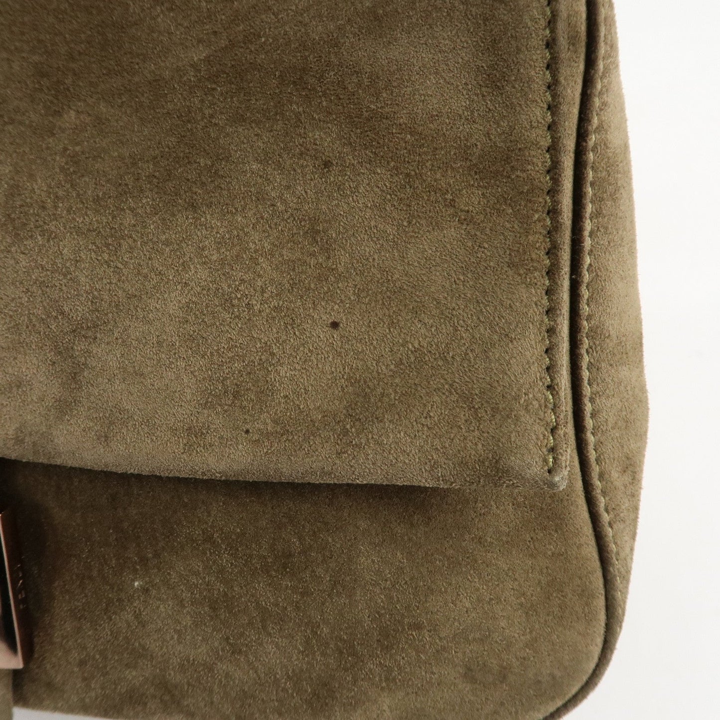 FENDI Mamma Baguette Suede Shoulder Bag Khaki 8BR001  d