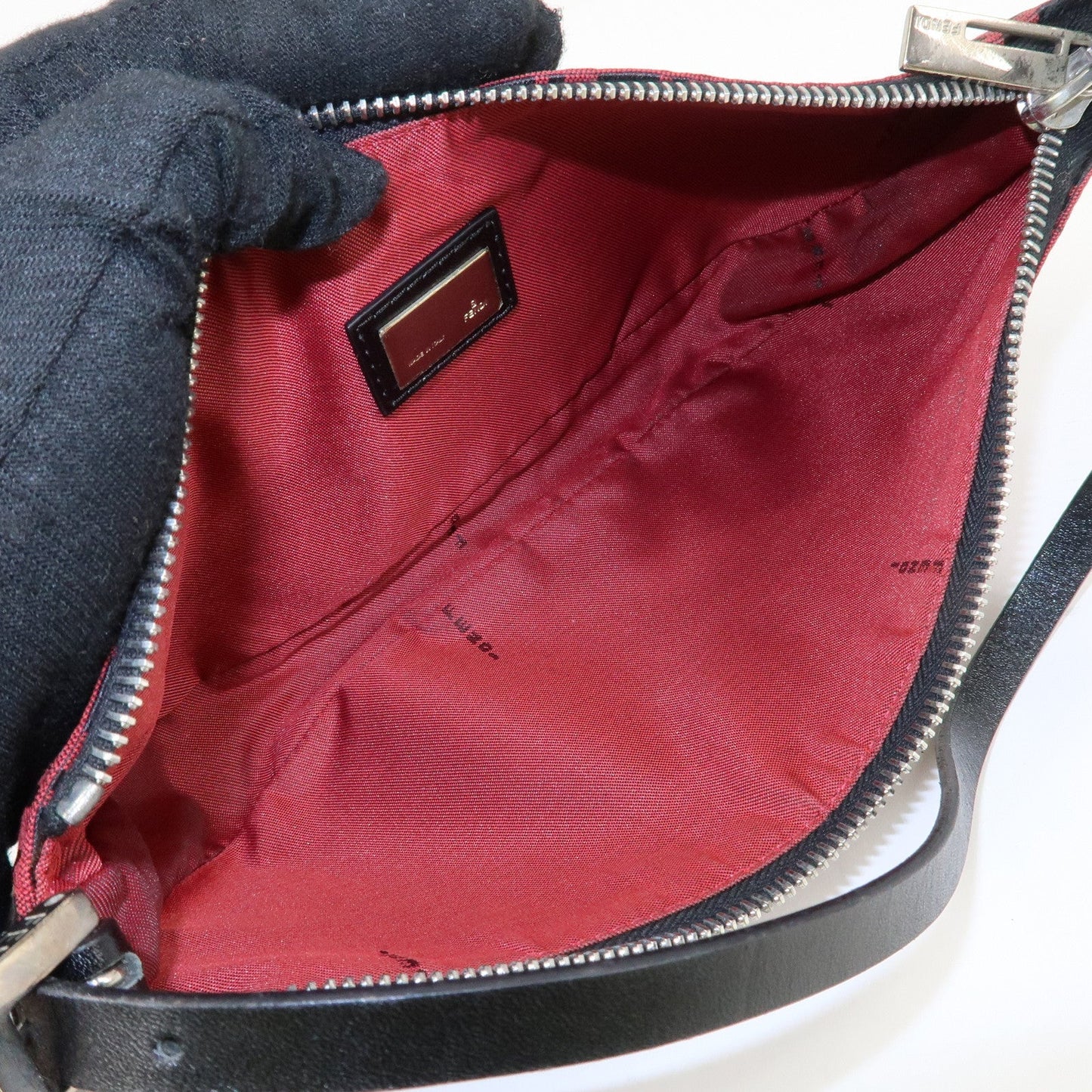 FENDI Zucchino Canvas Leather Accessory Pouch Hand Bag Black Red  d