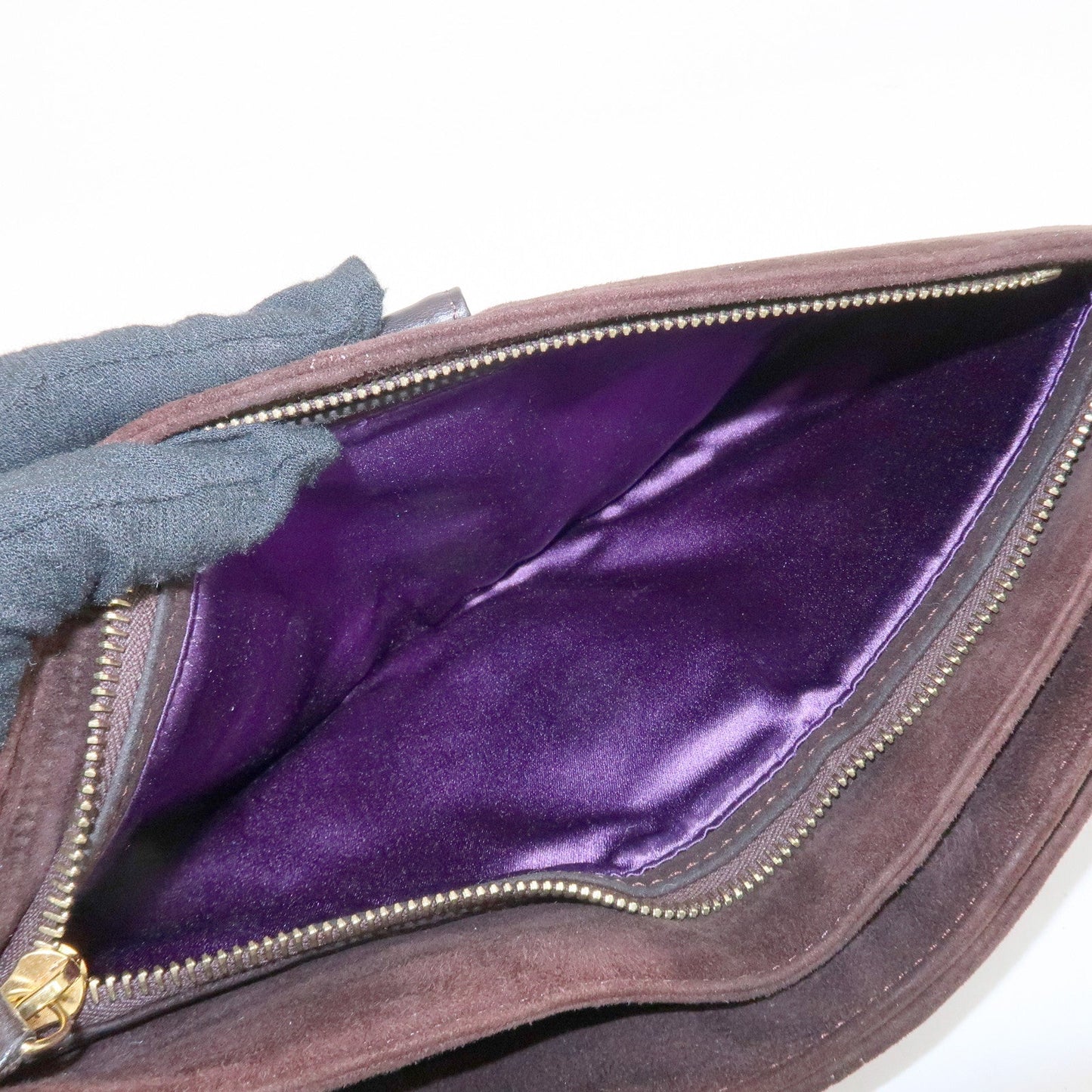 FENDI Suede Leather Shoulder Bag Dark Brown 26722  d