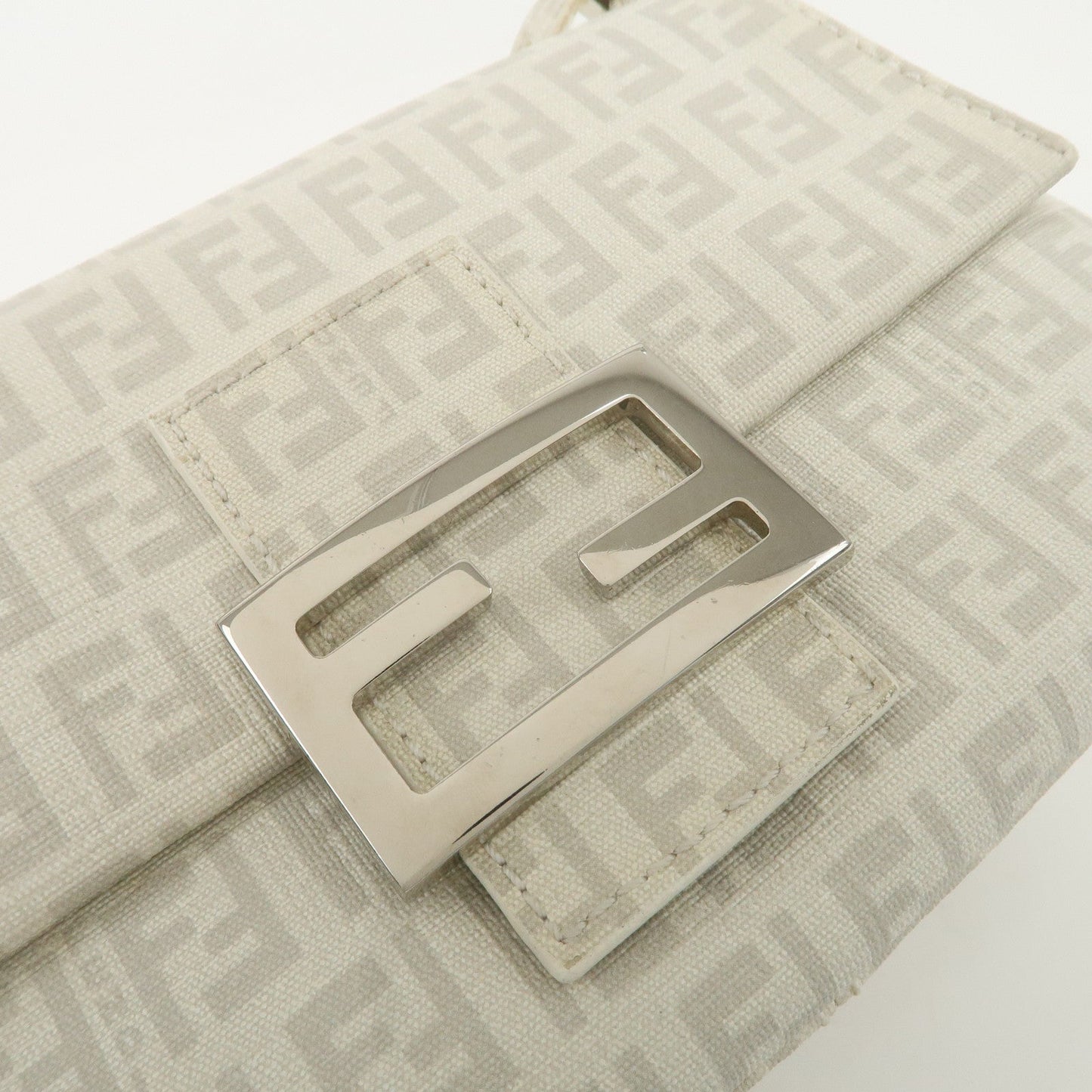 FENDI Mini Mamma Baguette Zucchino Canvas Leather Shoulder Bag  d