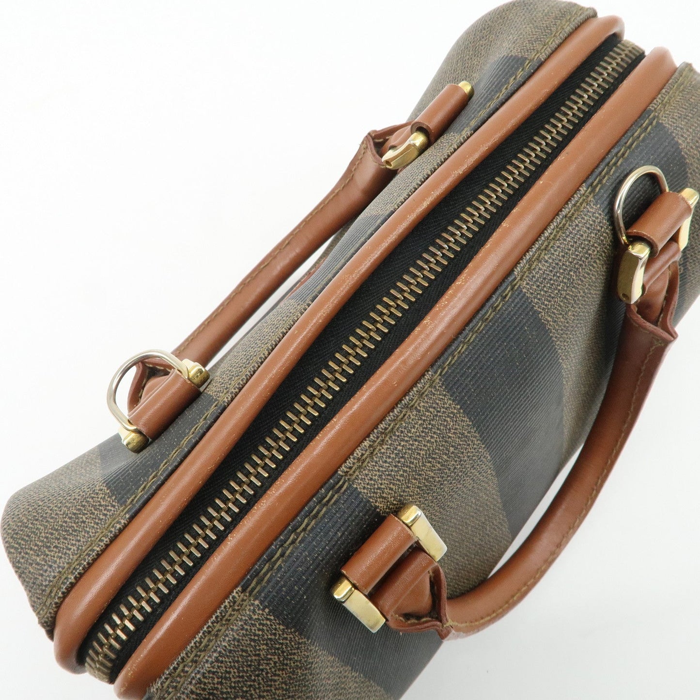 FENDI Pequin PVC Leather Hand Bag Brown Black 259021  d
