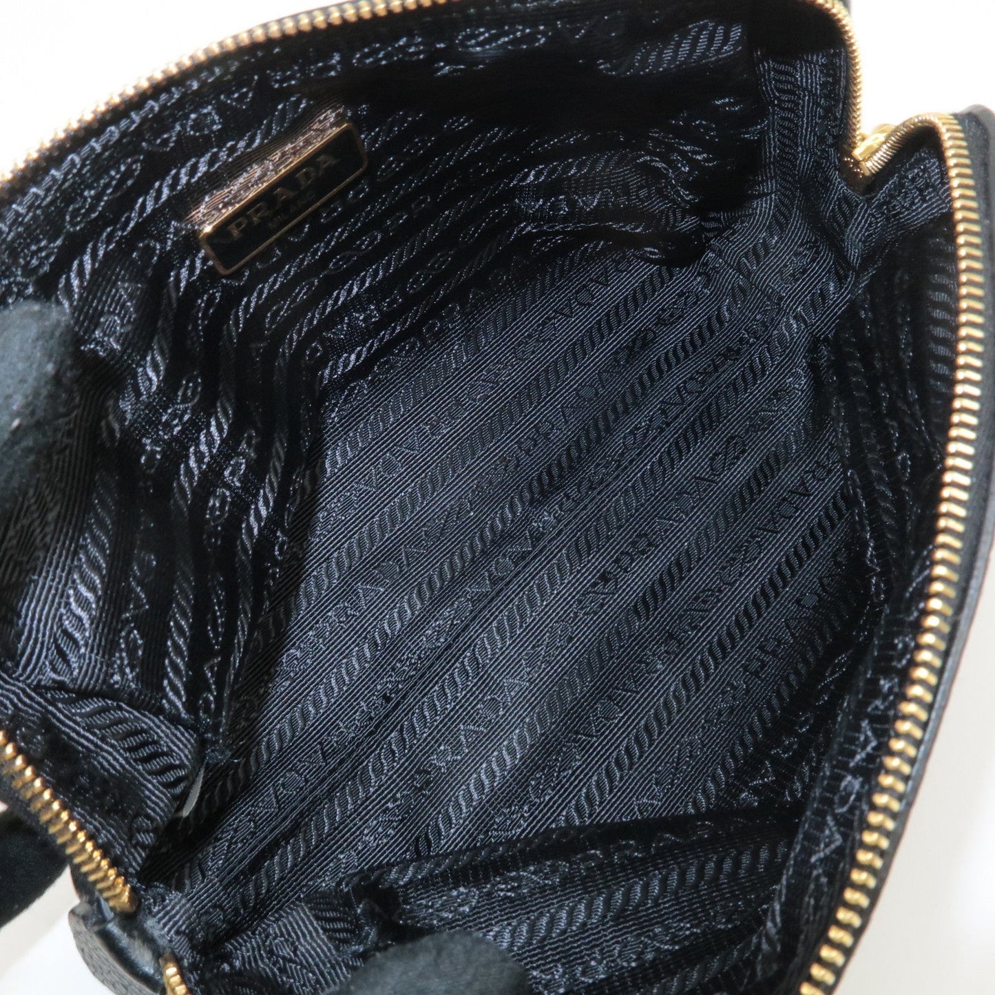 PRADA Logo Leather Pouch Cosmetic Pouch Black  d