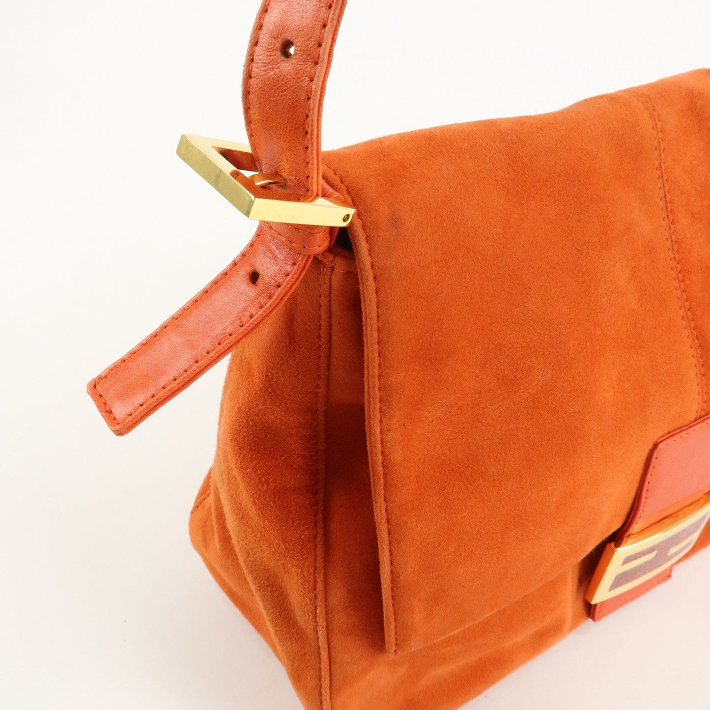 FENDI Mamma Baguette Suede Leather Shoulder Bag Orange 26325  d