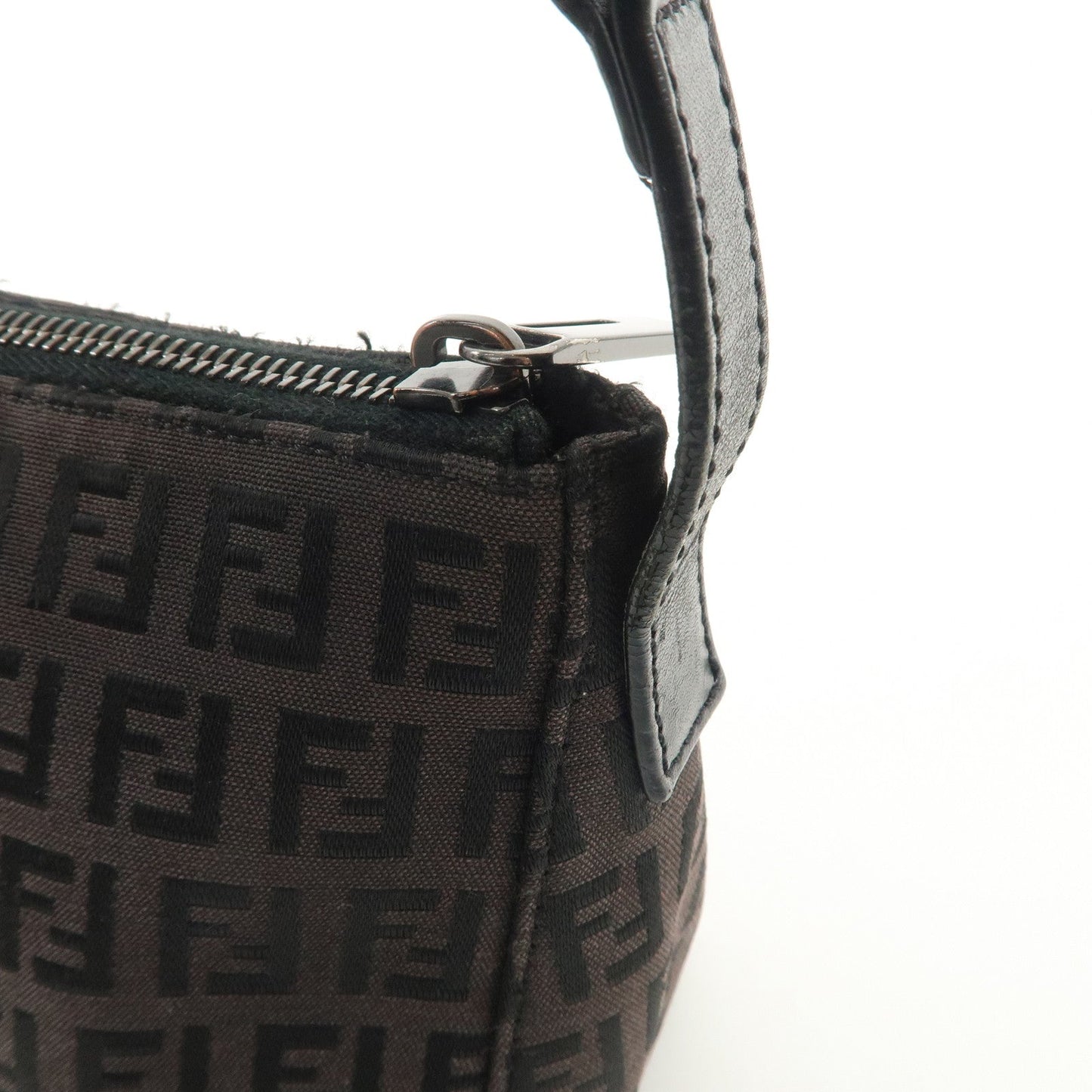 FENDI Zucchino Canvas Leather Shoulder Bag Dark Brown 8BR444  d