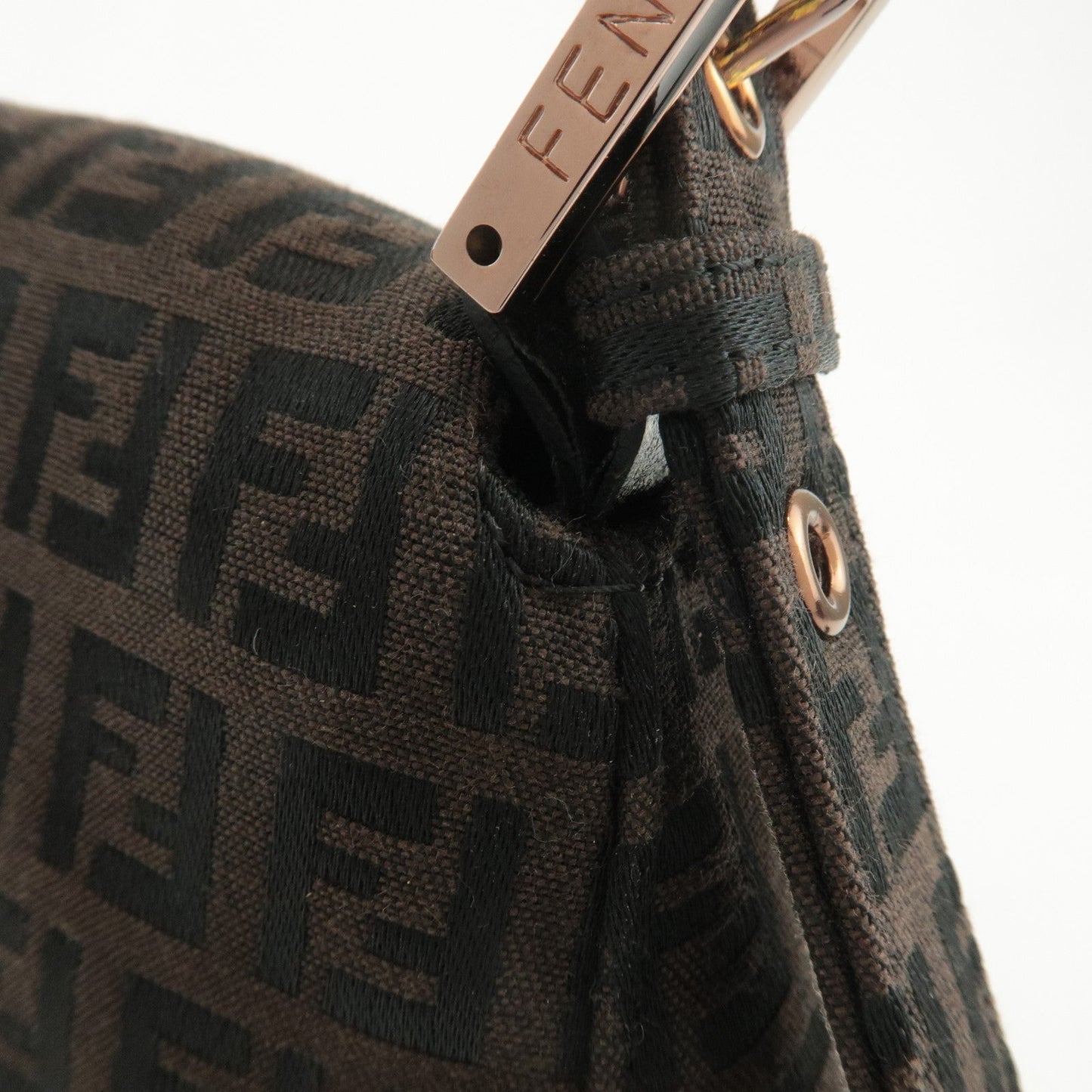 FENDI Zucchino Mamma Baguette Canvas Leather Shoulder Bag 8BR001  d