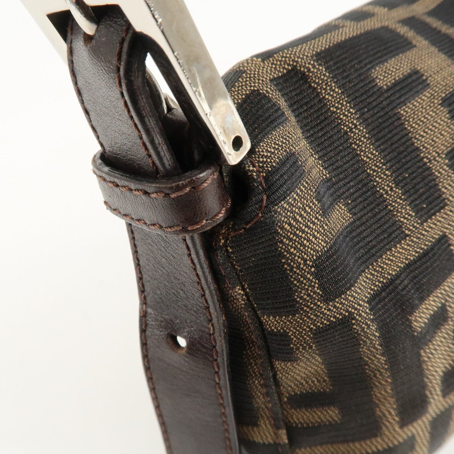 FENDI Mamma Baguette Zucca Canvas Leather Shoulder Bag Brown  d