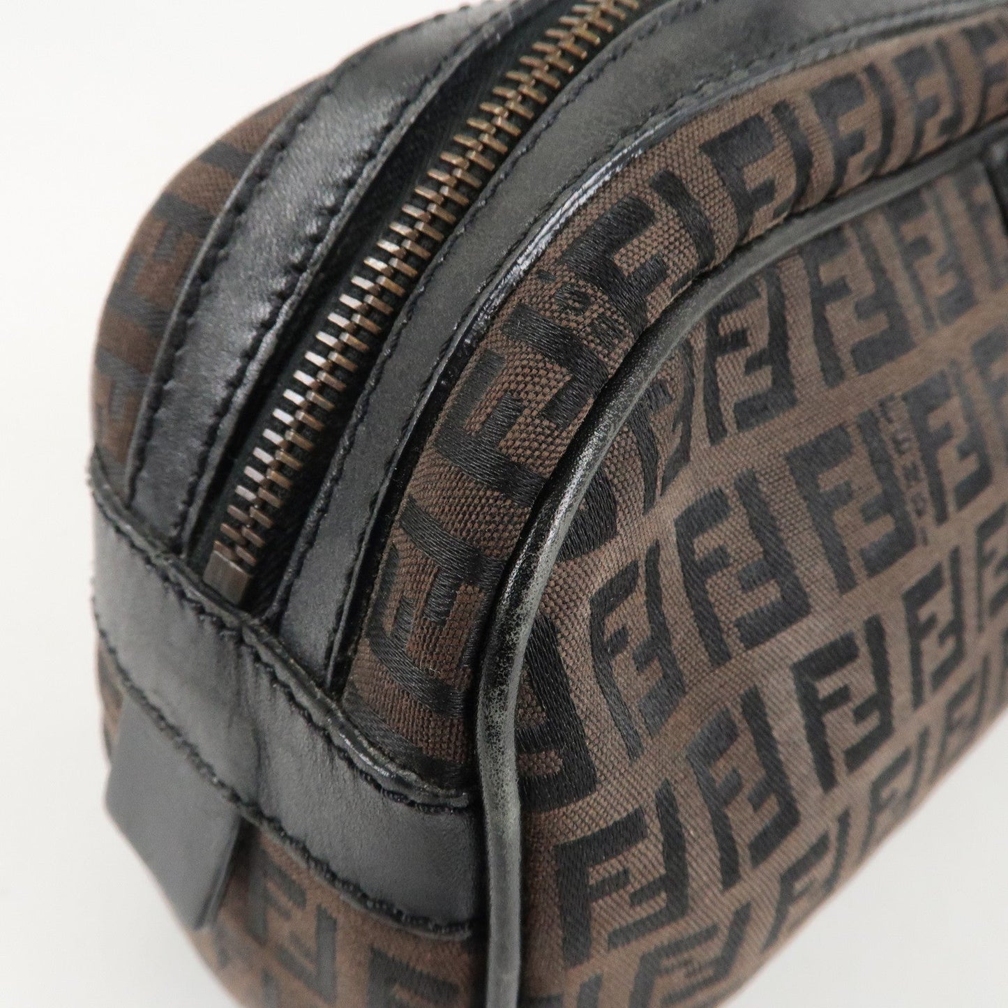 FENDI Zucchino Canvas Leather Hand Bag Brown Black 8BL006  d