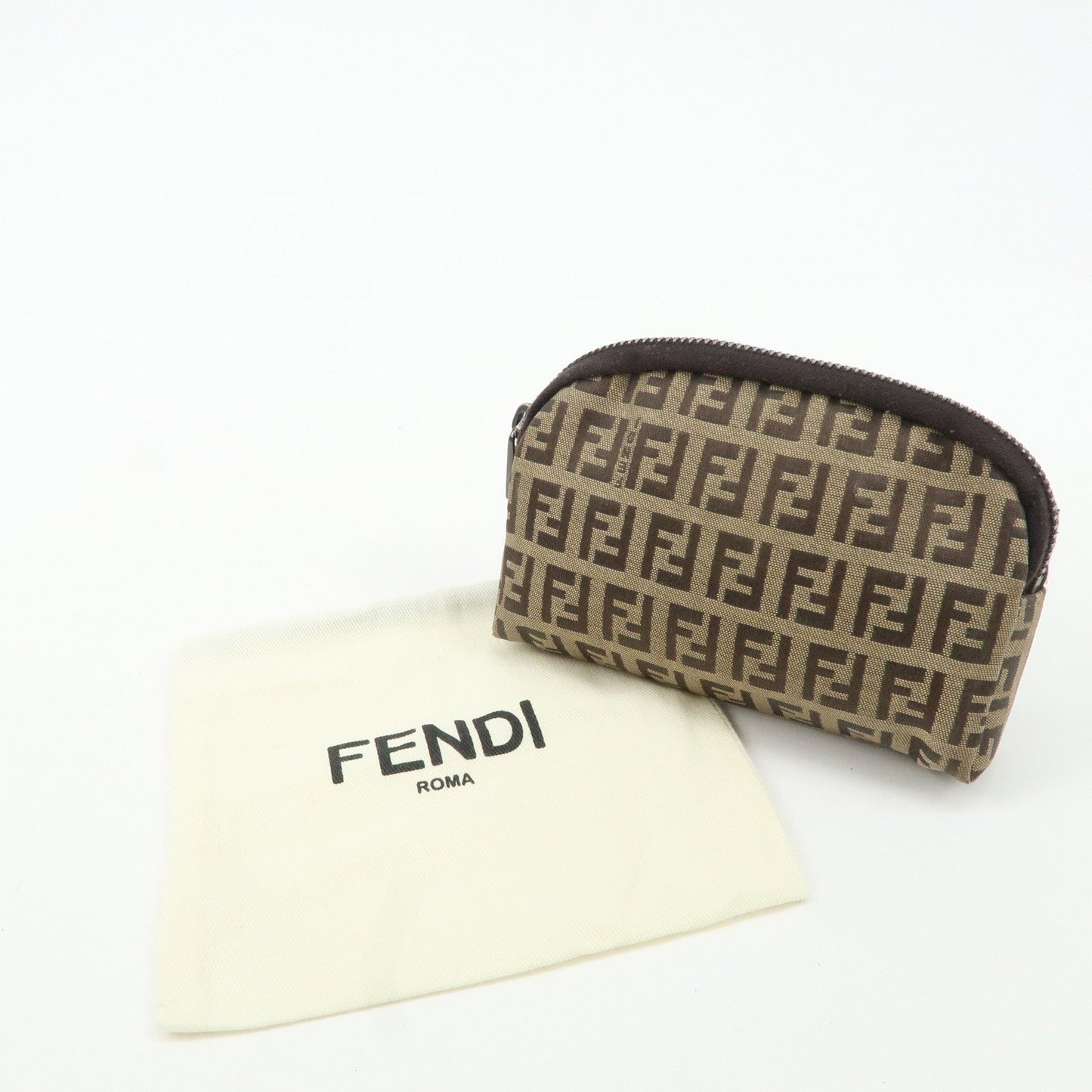 FENDI Zucchino Canvas Mini Pouch Beige Dark Brown 7N0003  d