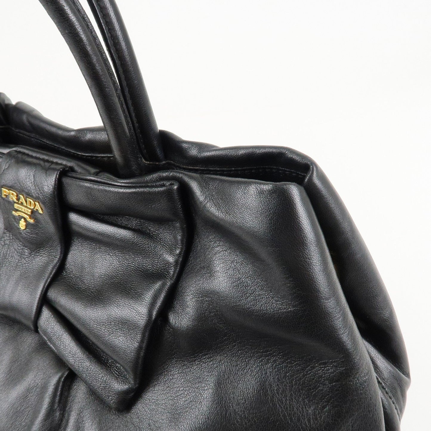 PRADA Nappa Leather Ribbon Tote Bag Hand Bag NERO Black BN1601  d