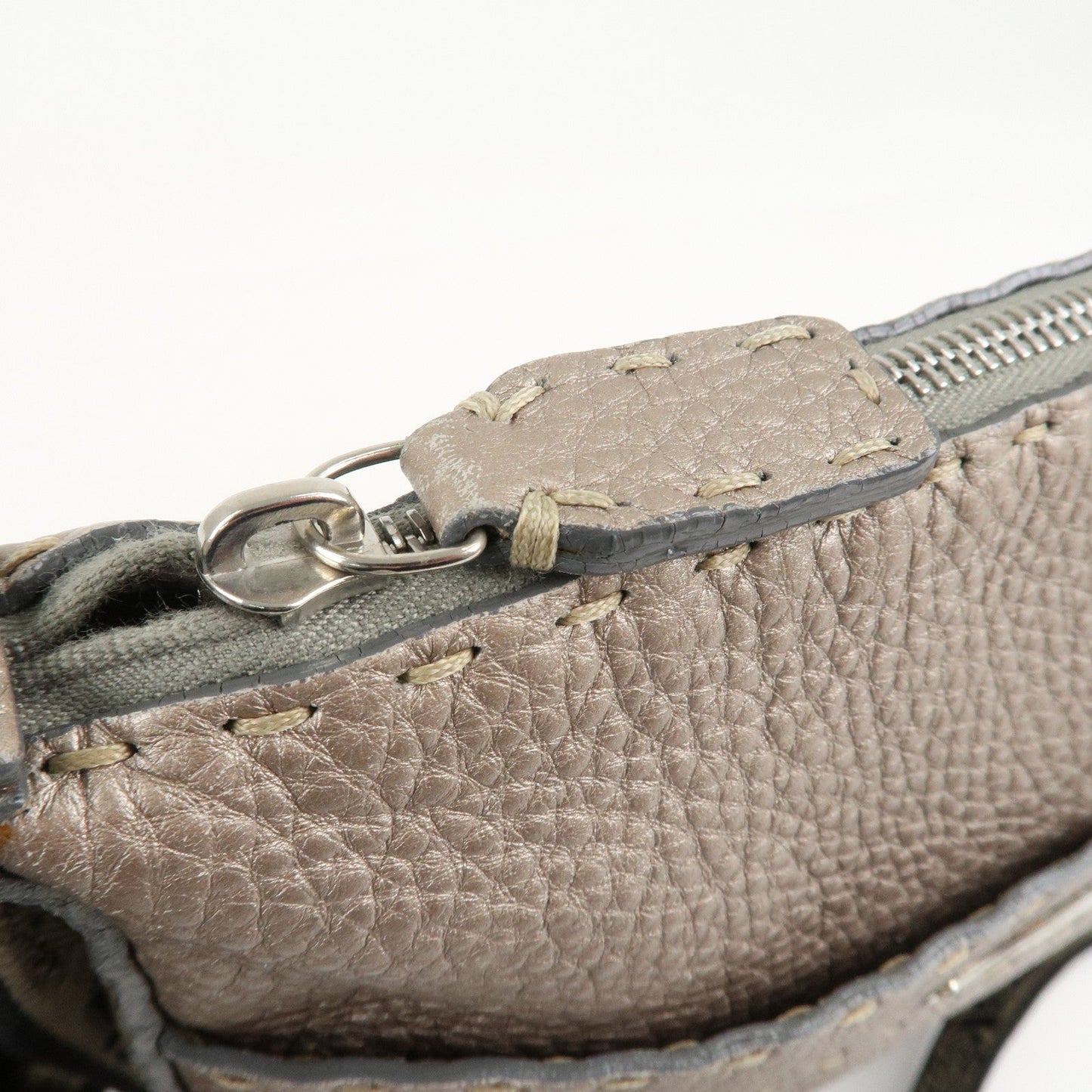 FENDI Selleria Leather Shoulder Bag Crossbody Bag Greige 8BT092  d
