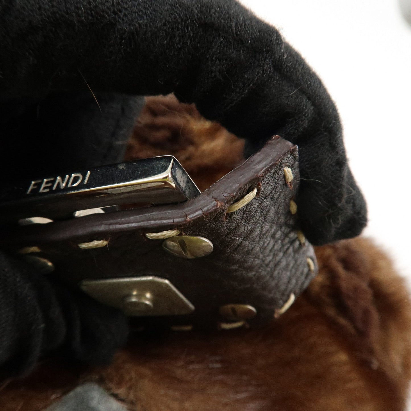 FENDI Mamma Baguette Selleria Mink Leather Shoulder Bag 8BR101  d