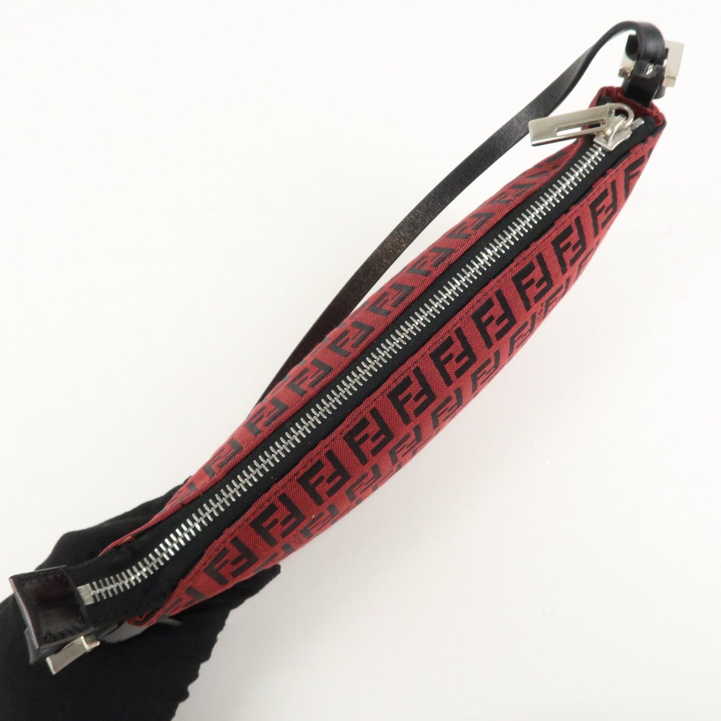 FENDI Zucchino Canvas Leather Accessory Pouch Hand Bag Black Red  d