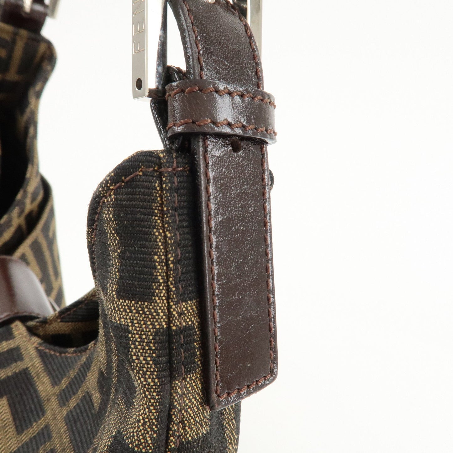 FENDI Zucca Canvas Leather Shoulder Bag Brown Black 26569  d