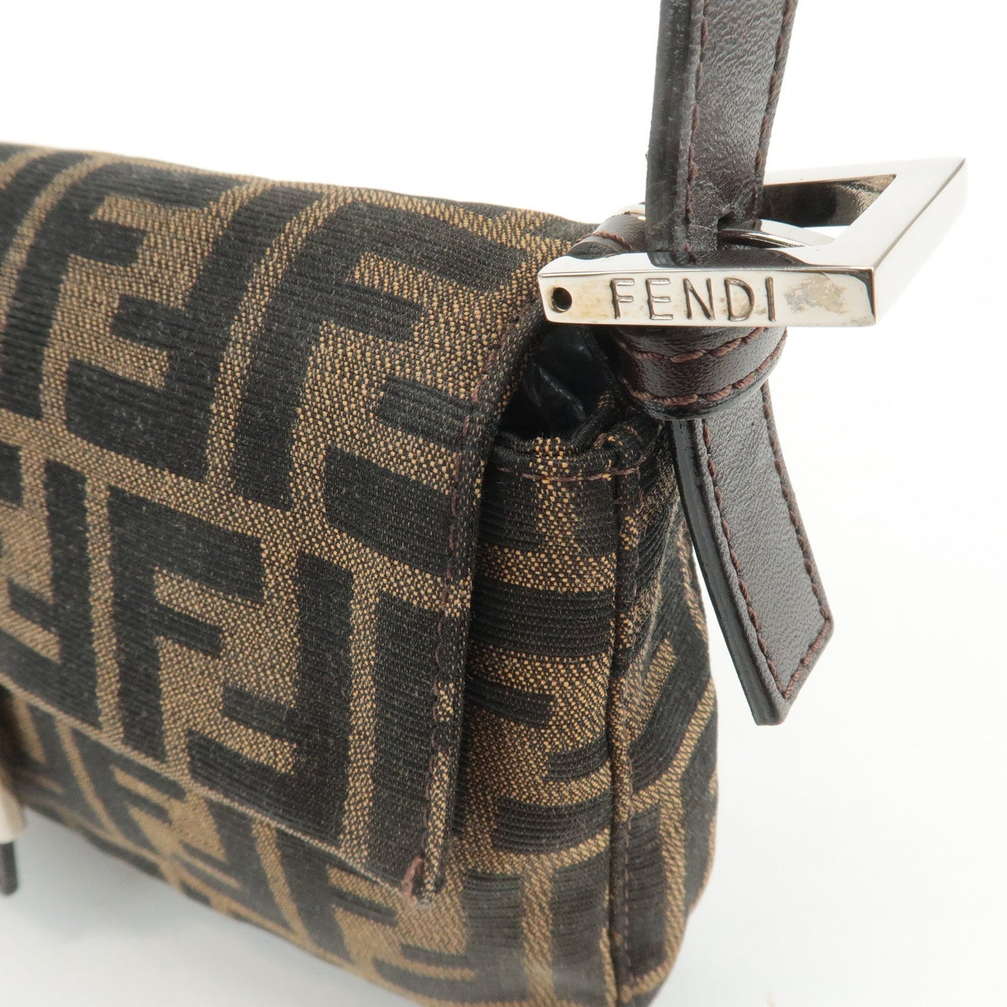 FENDI Mamma Baguette Zucca Canvas Shoulder Bag Brown Black 26424  d