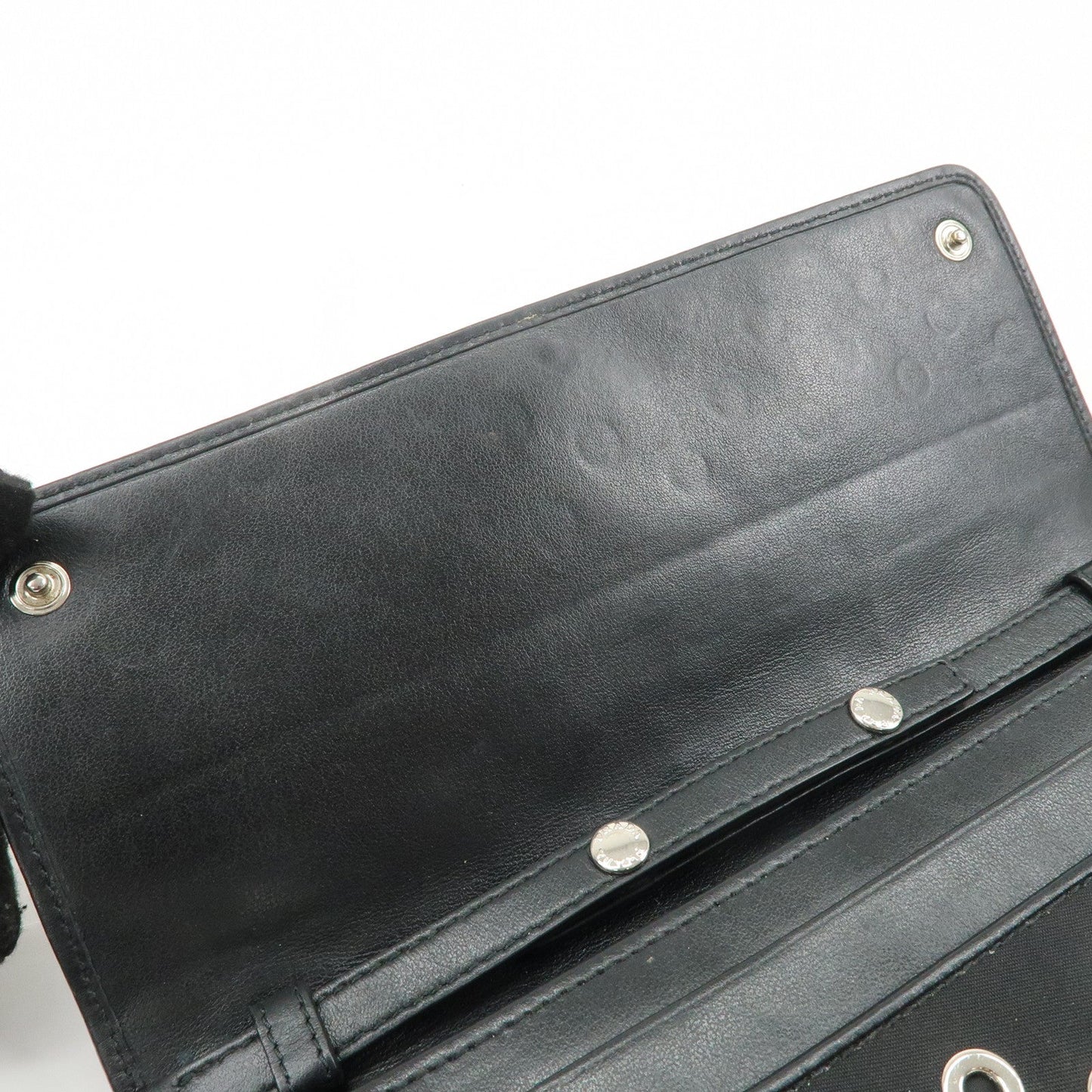 PRADA Grommet Nylon Leather Chain Long Wallet Black Silver HDW  d