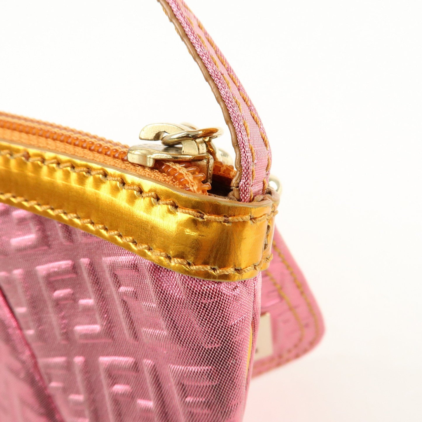FENDI Zucchino PVC Patent Leather Shoulder Bag Hand Bag Pink Gold  d