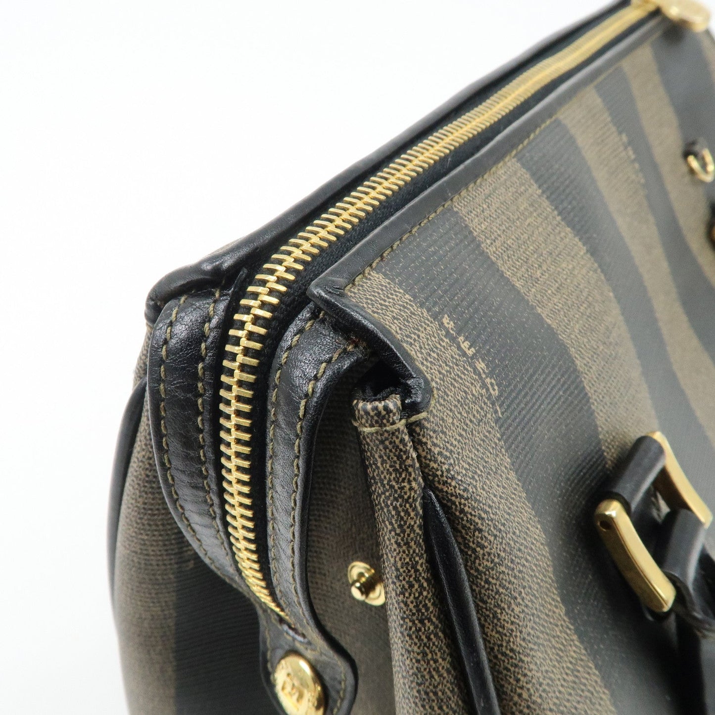 FENDI Pequin PVC Leather 2Way Bag Hand Bag Brown Black  d