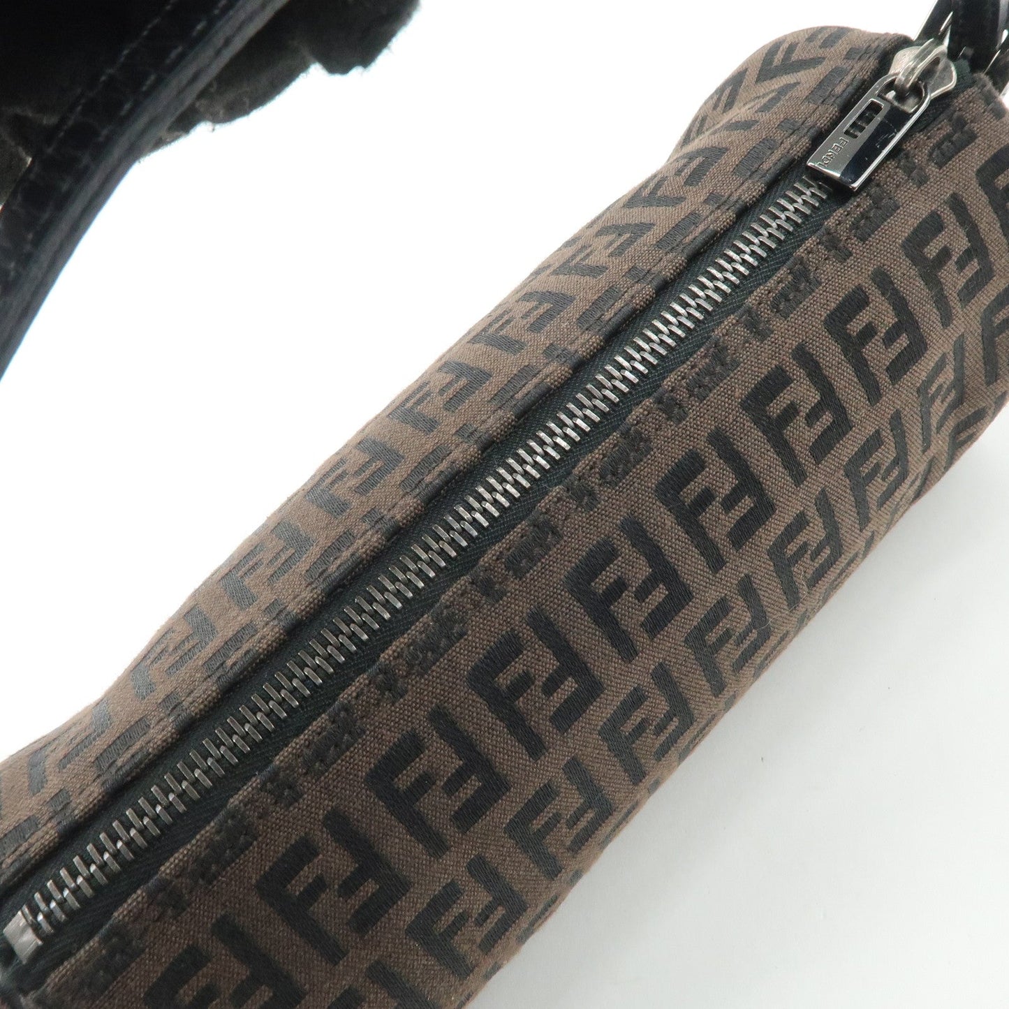 FENDI Zucchino Canvas Leather Pouch Hand Bag Black Brown 7N0016  d